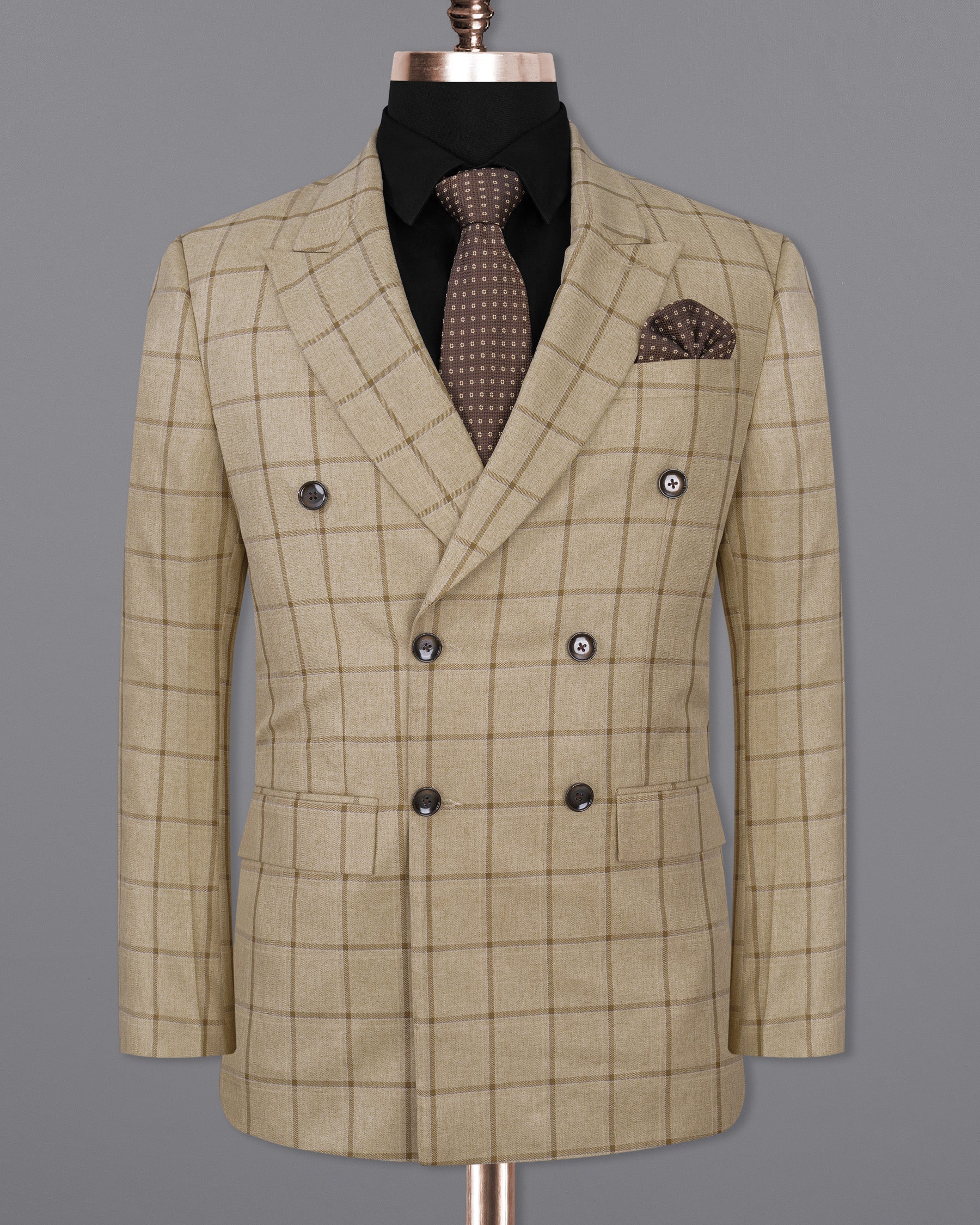 Rodeo Dust Brown Windowpane Double Breasted Suit