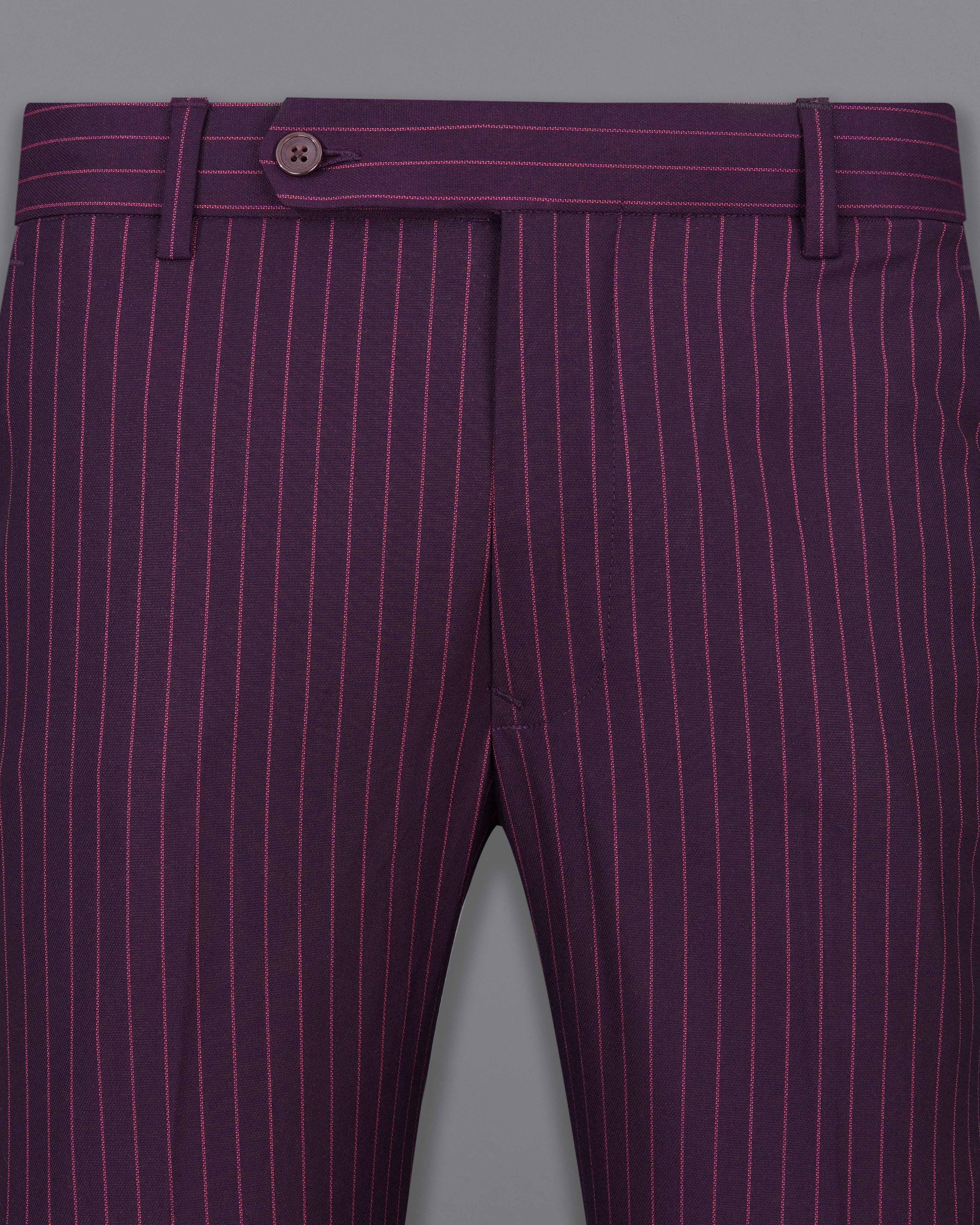 Tolopea Purple with Byzantium Pink Striped Cross Placket Bandhgala Designer Suit