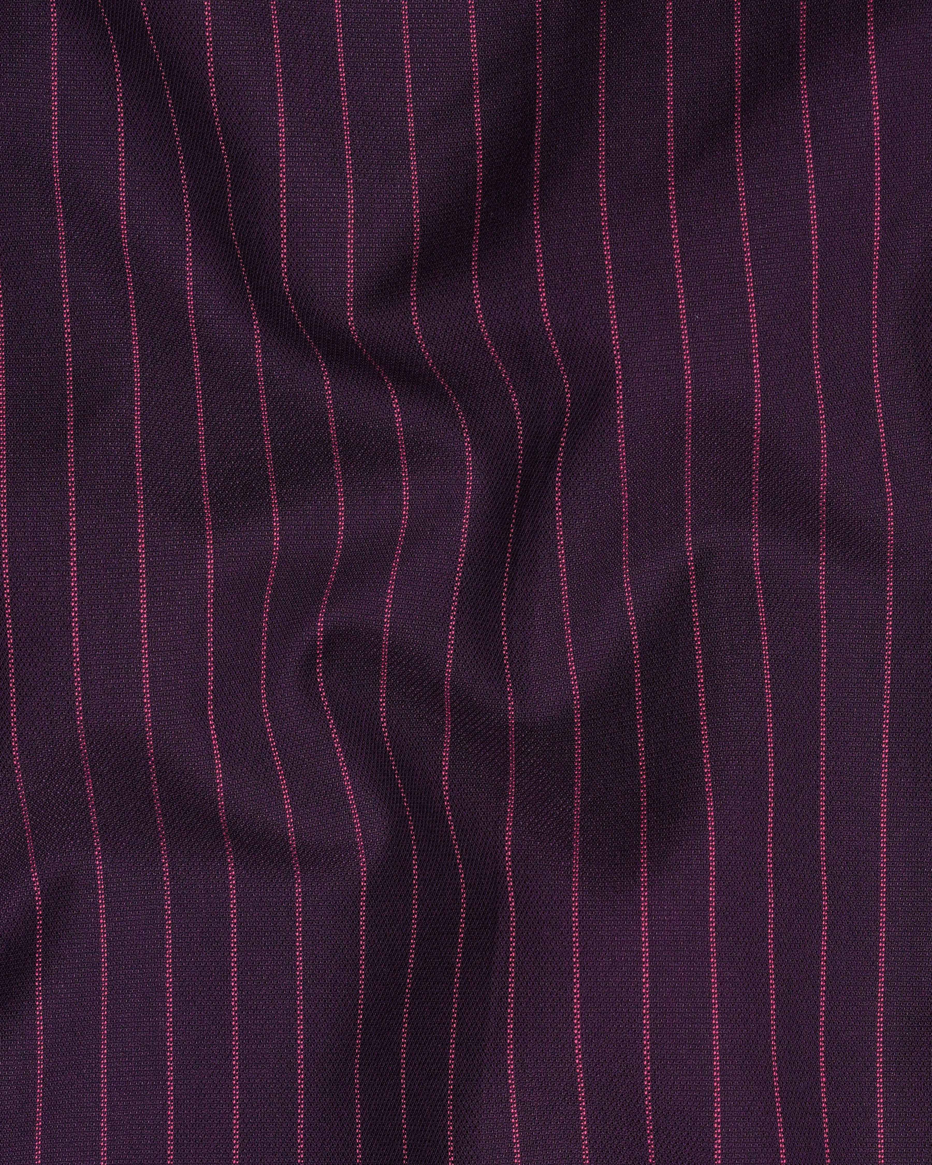 Tolopea Purple with Byzantium Pink Striped Cross Placket Bandhgala Designer Suit