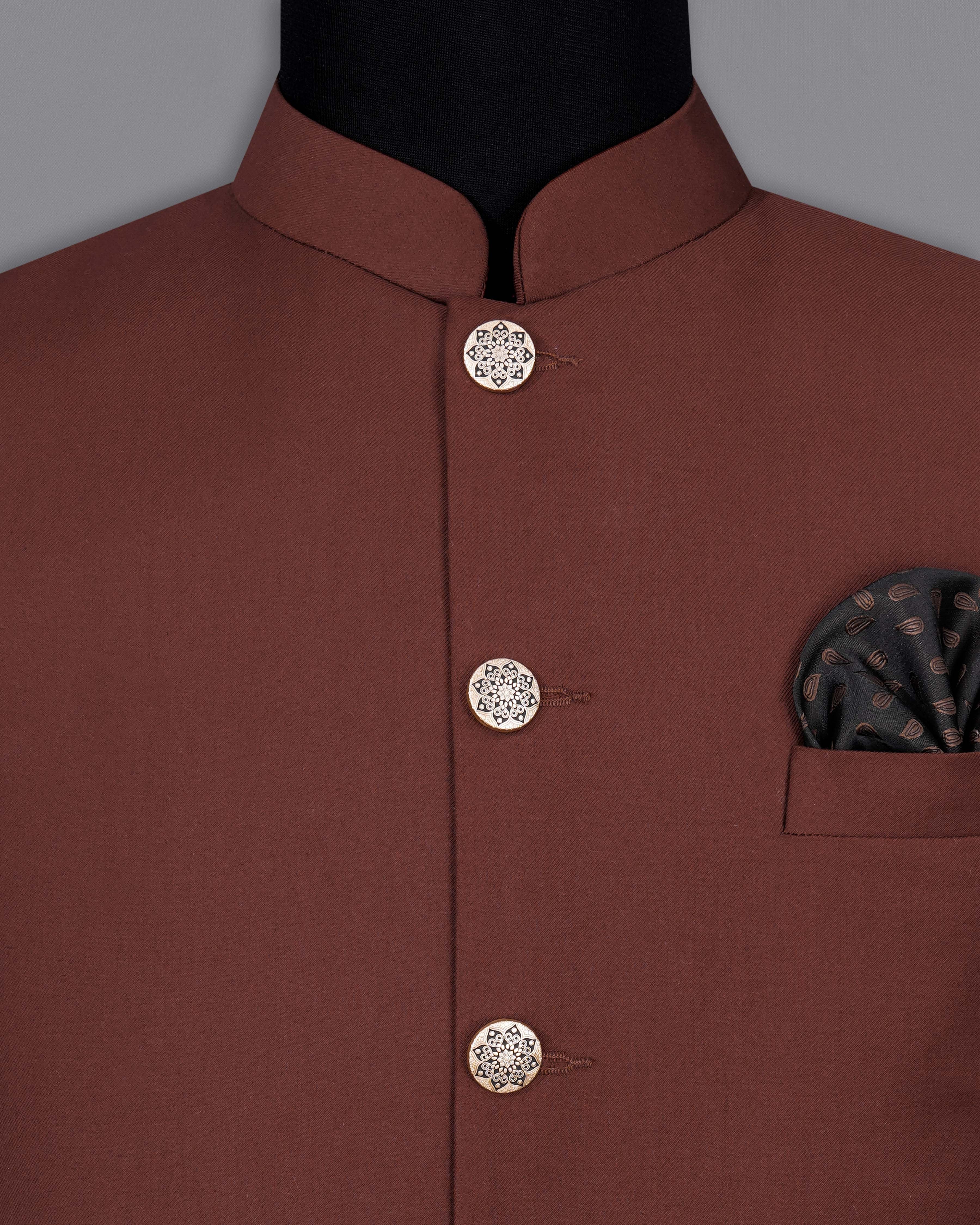 Lonestar Brown Cross Placket Bandhgala Suit