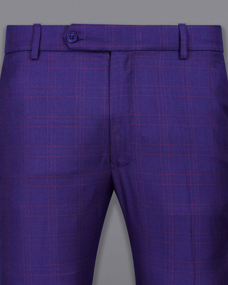 Christalle Blue with Fuchsia Pink Windoepane Cross Placket Bandhgala Suit
