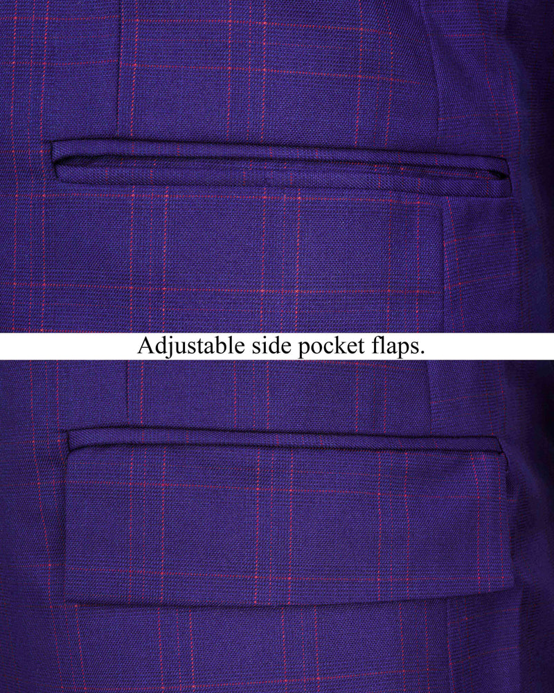 Christalle Blue with Fuchsia Pink Windoepane Cross Placket Bandhgala Suit
