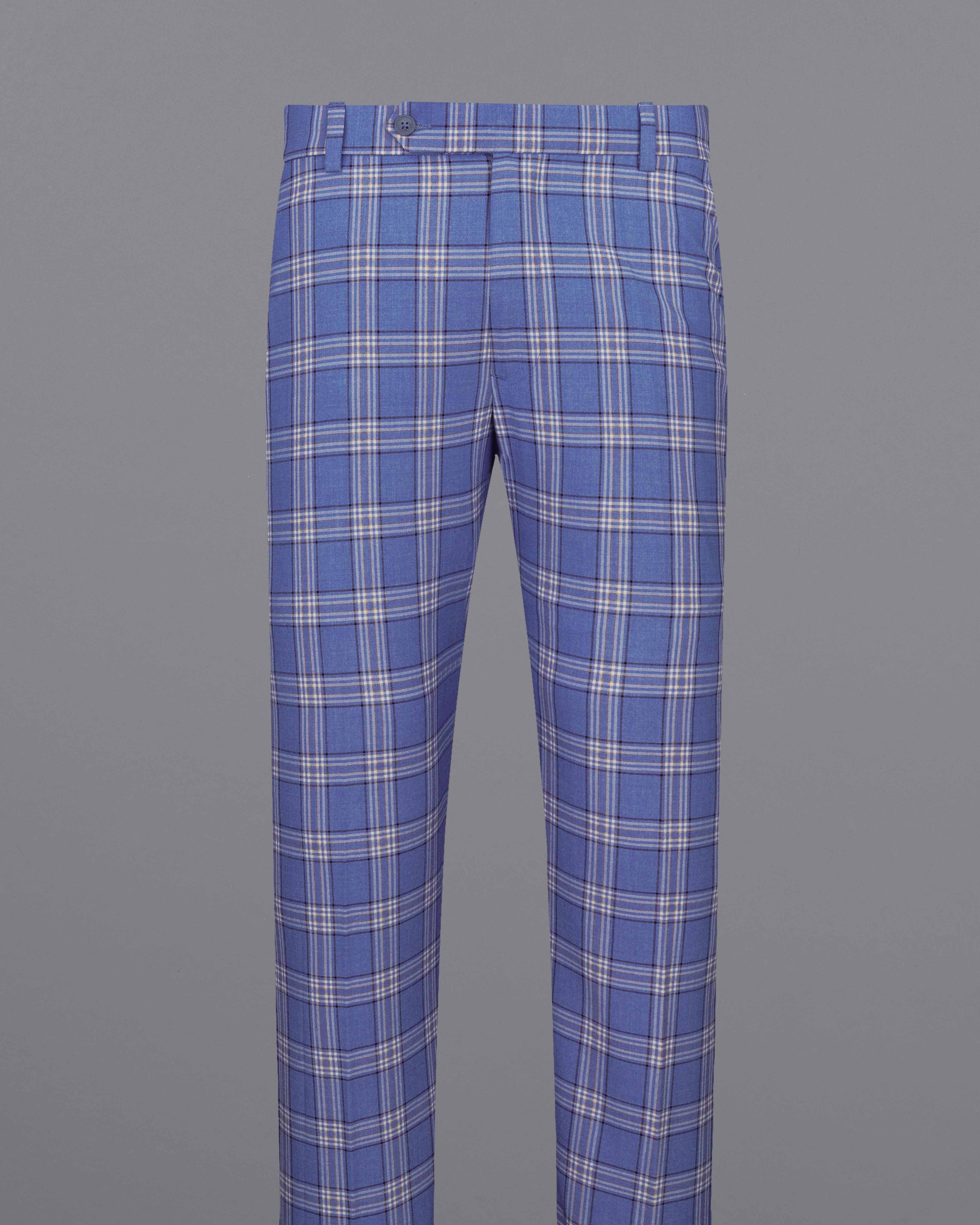 Scampi Blue with Heather Gray Plaid Cross Placket Bandhgala Suit