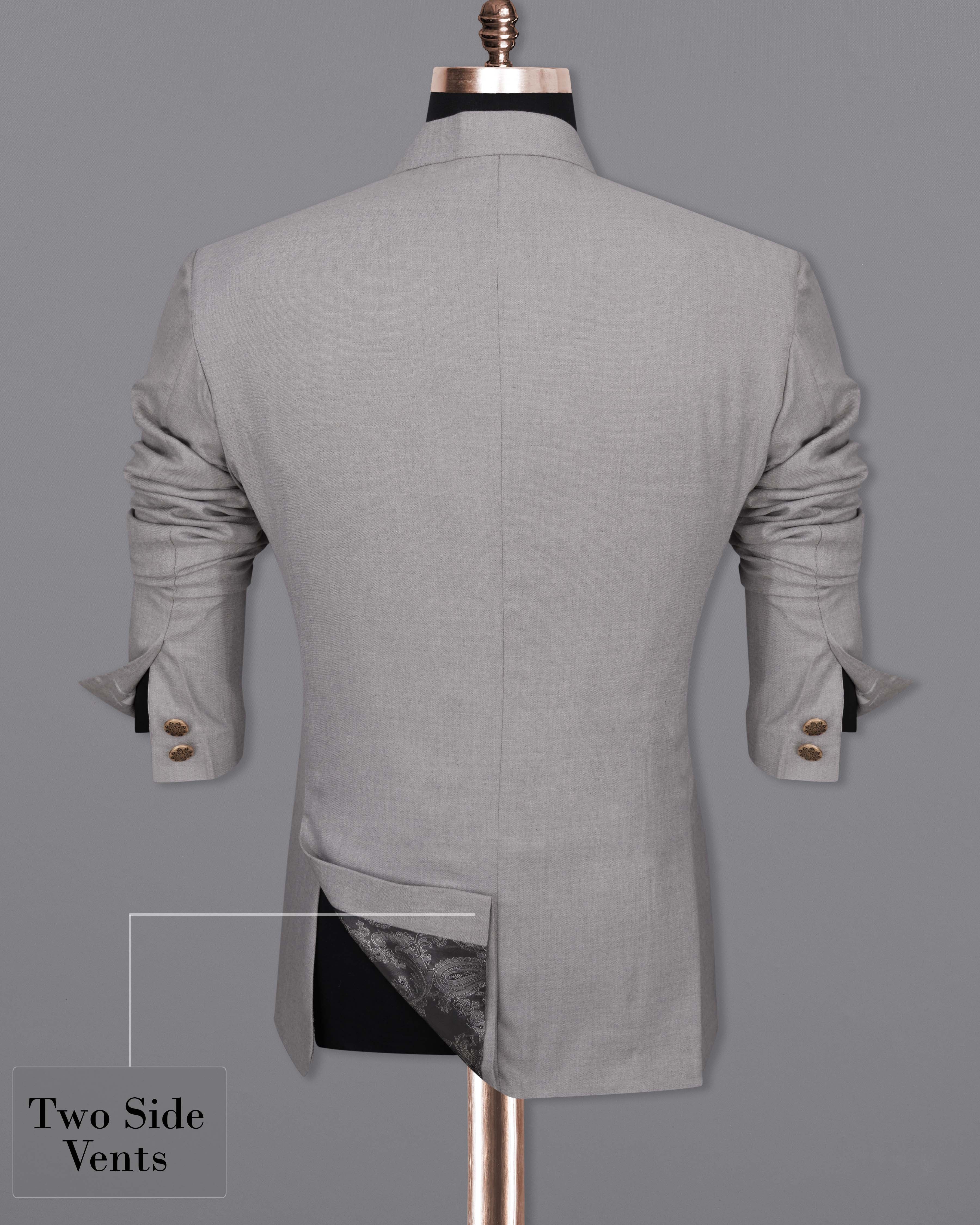 Spun Pearl Gray Cross Placket Bandhgala Suit