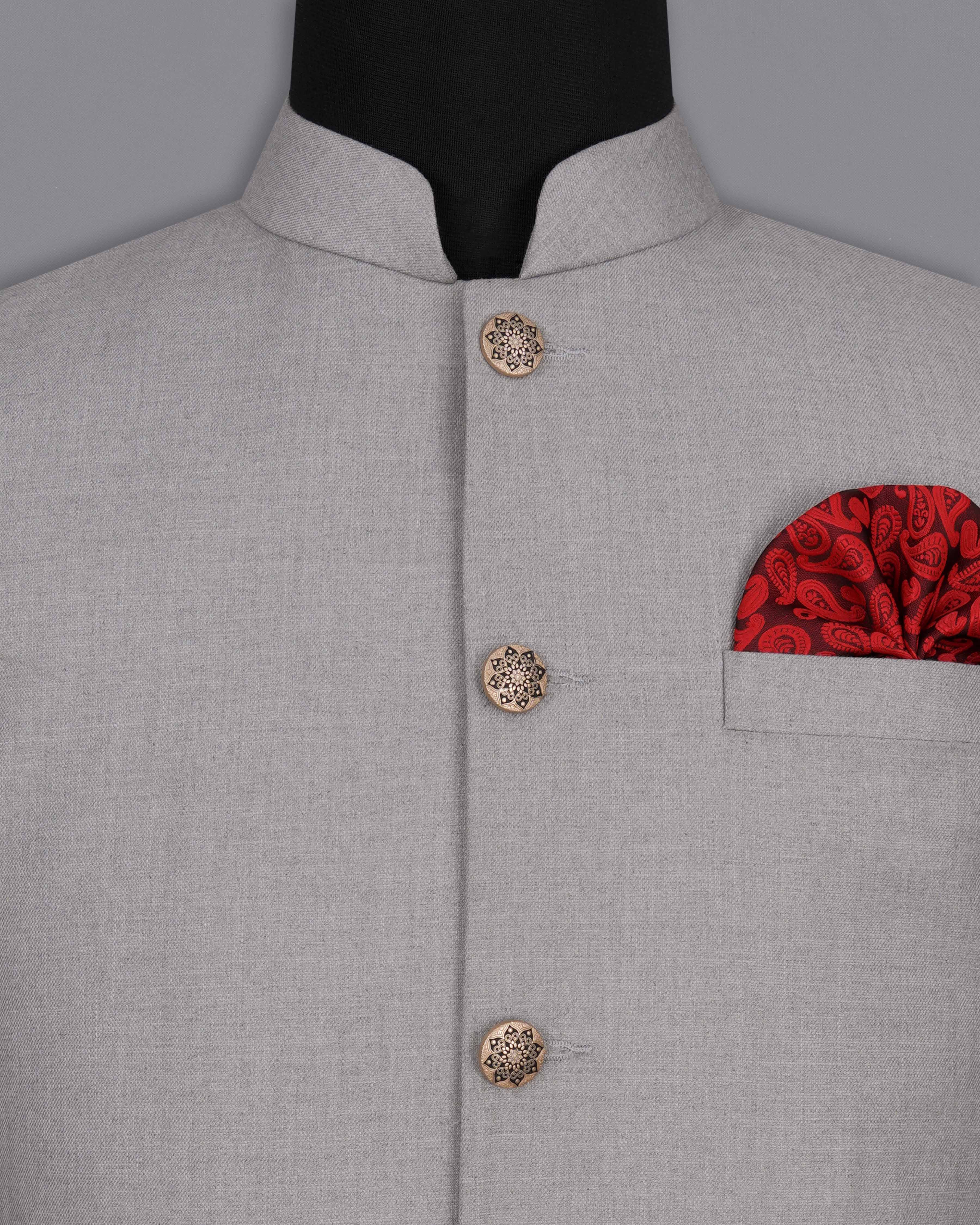 Spun Pearl Gray Cross Placket Bandhgala Suit