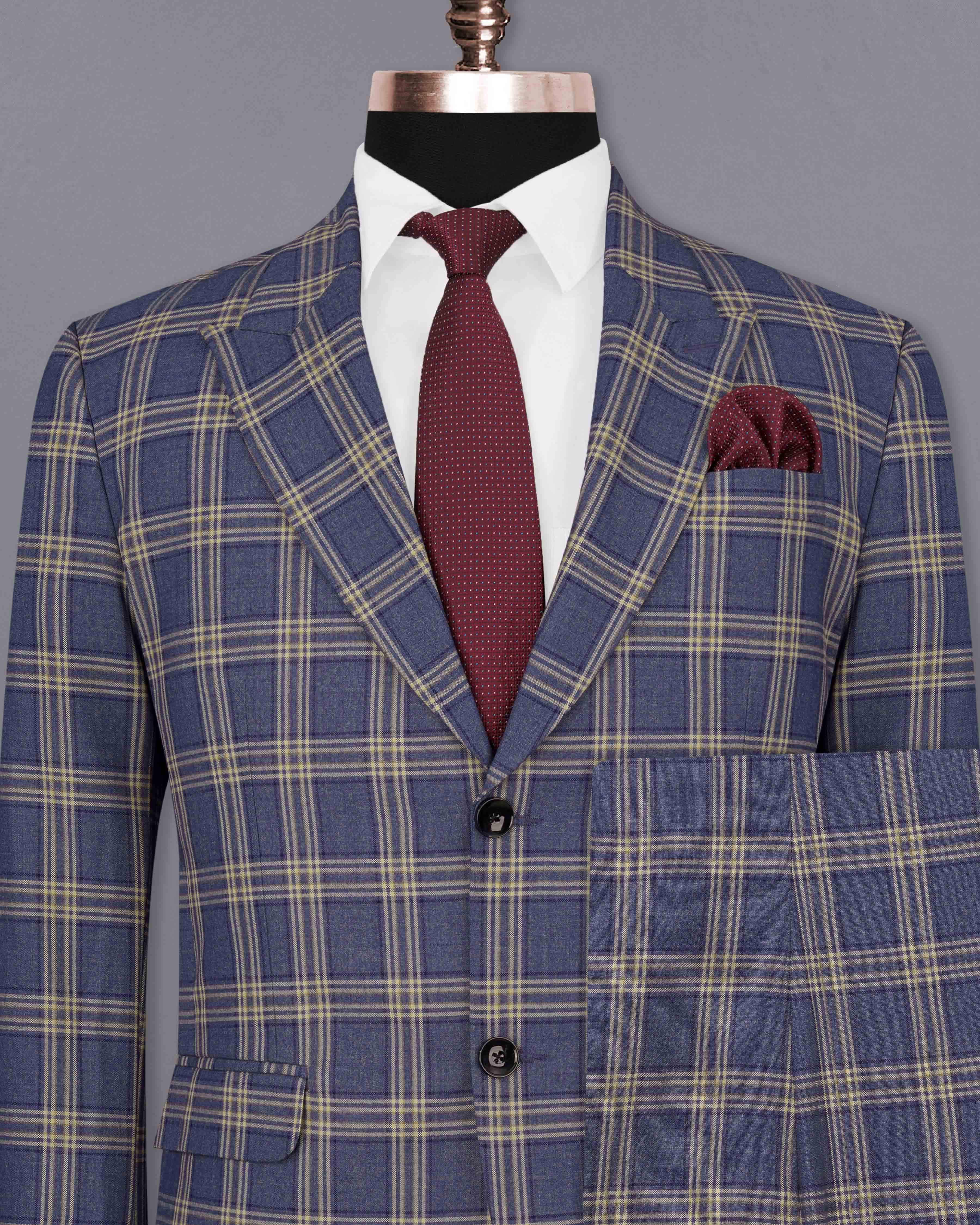 River Bed Blue with Tallow Brown Plaid Single Breasted Suit