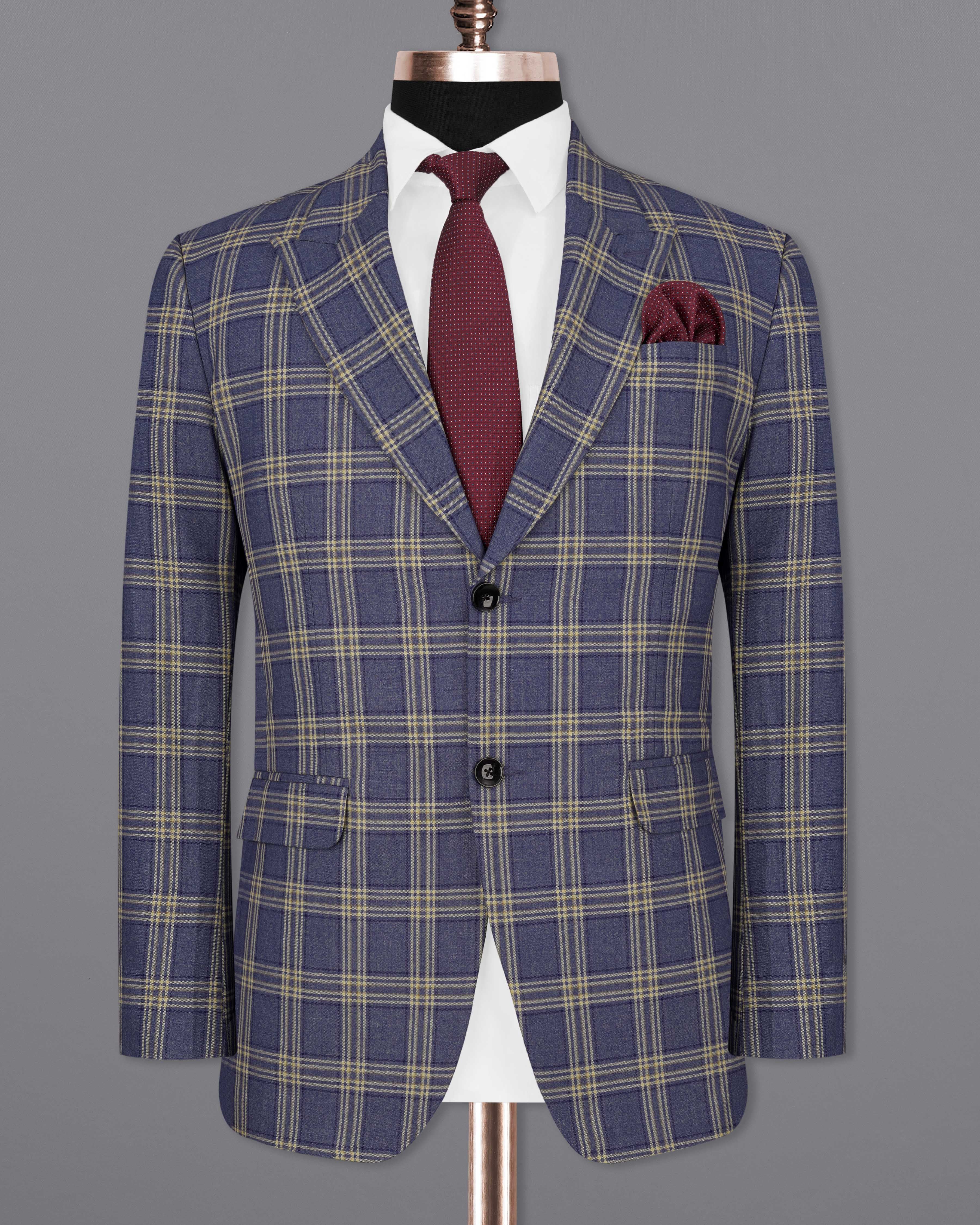 River Bed Blue with Tallow Brown Plaid Single Breasted Suit