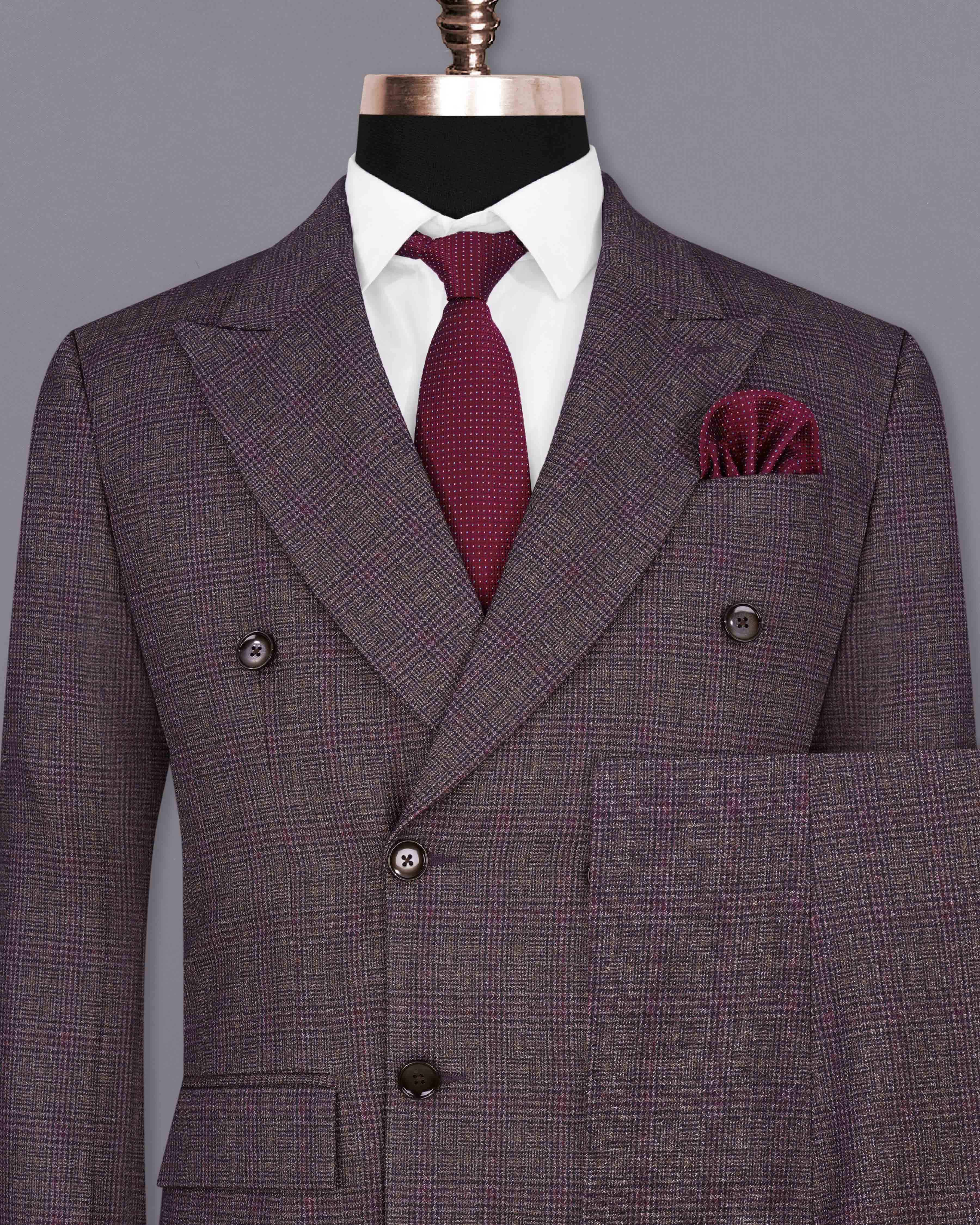 Matterhorn Brown with Maroon Subtle Plaid Double Breasted Suit