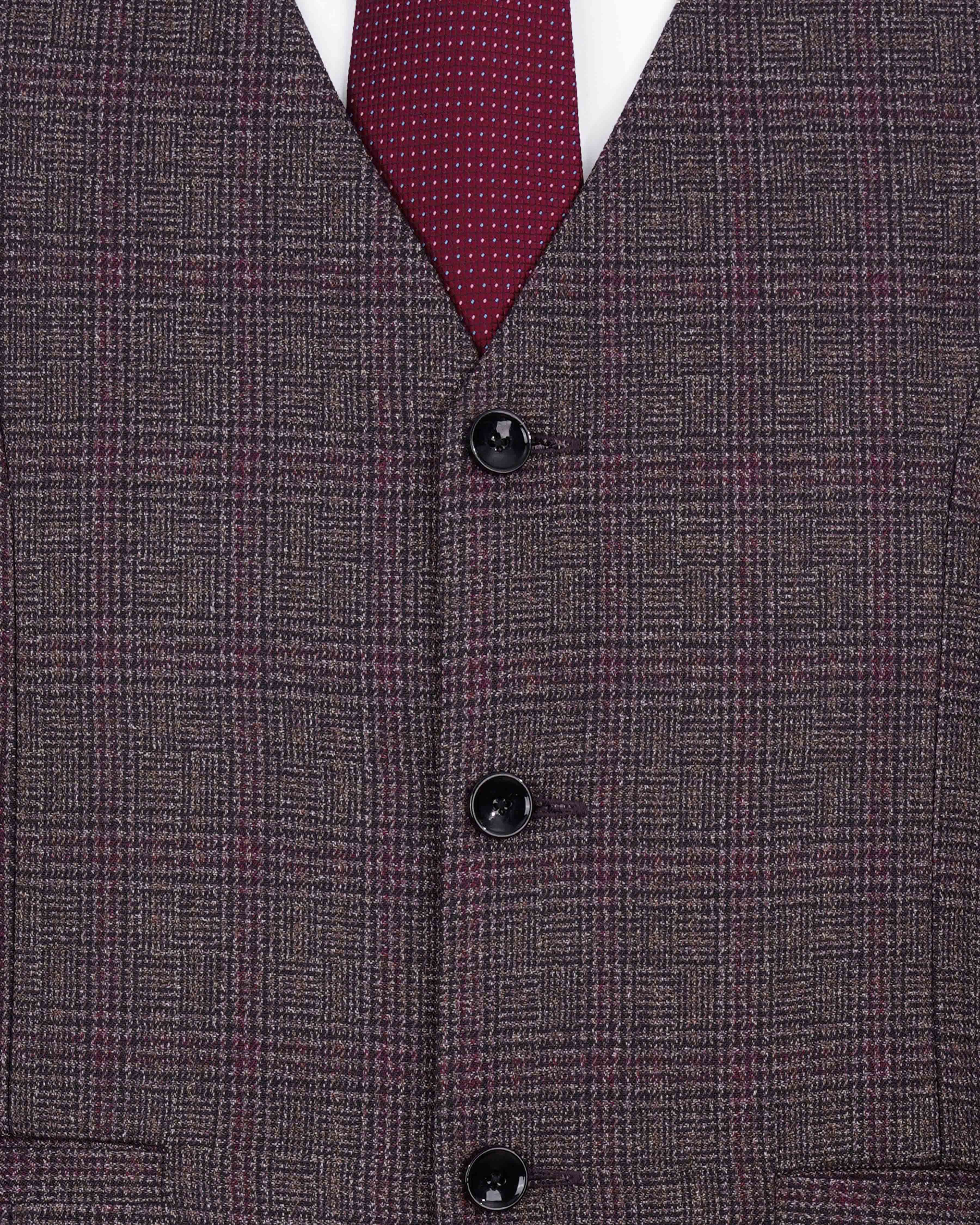 Matterhorn Brown with Maroon Subtle Plaid Double Breasted Suit