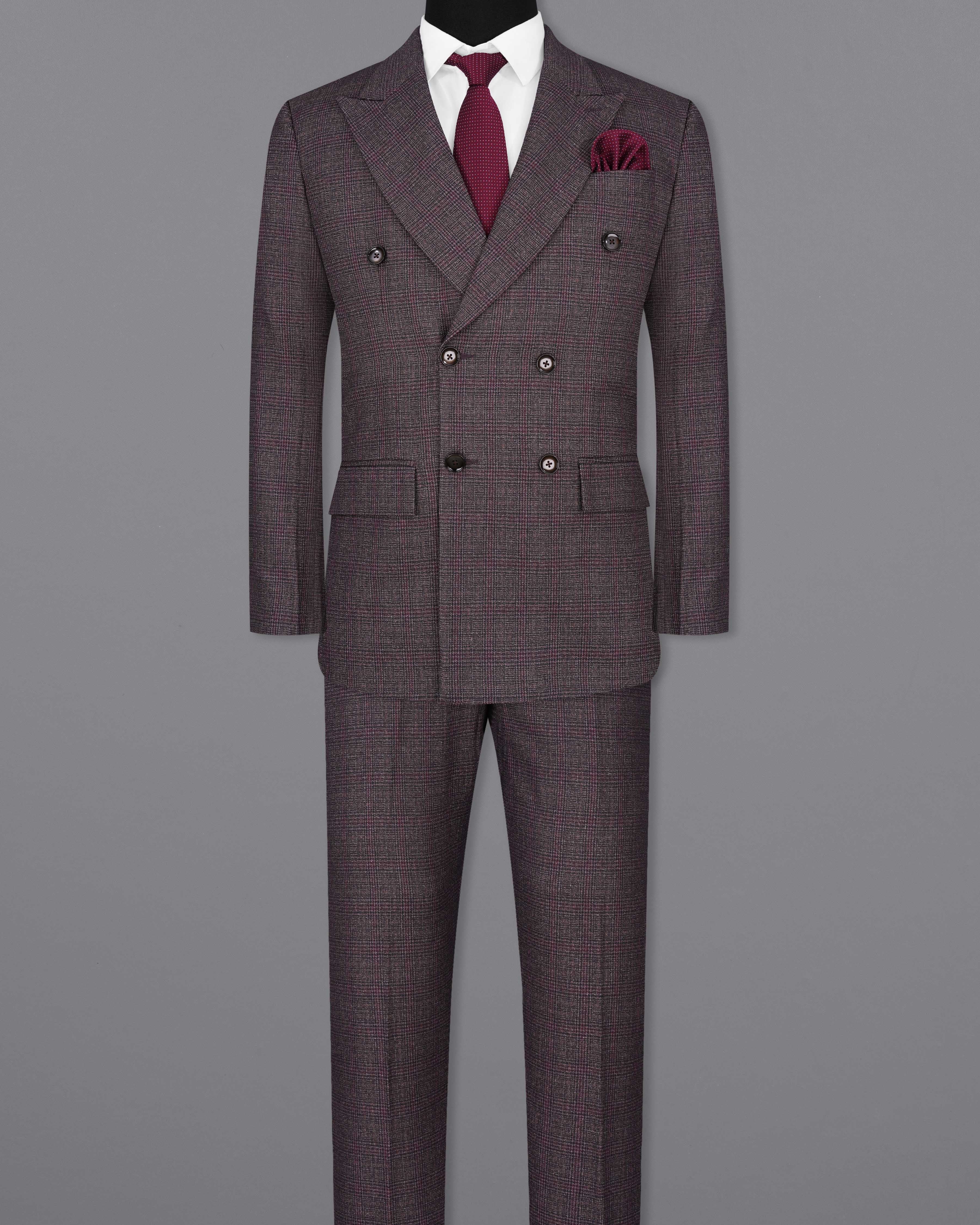 Matterhorn Brown with Maroon Subtle Plaid Double Breasted Suit