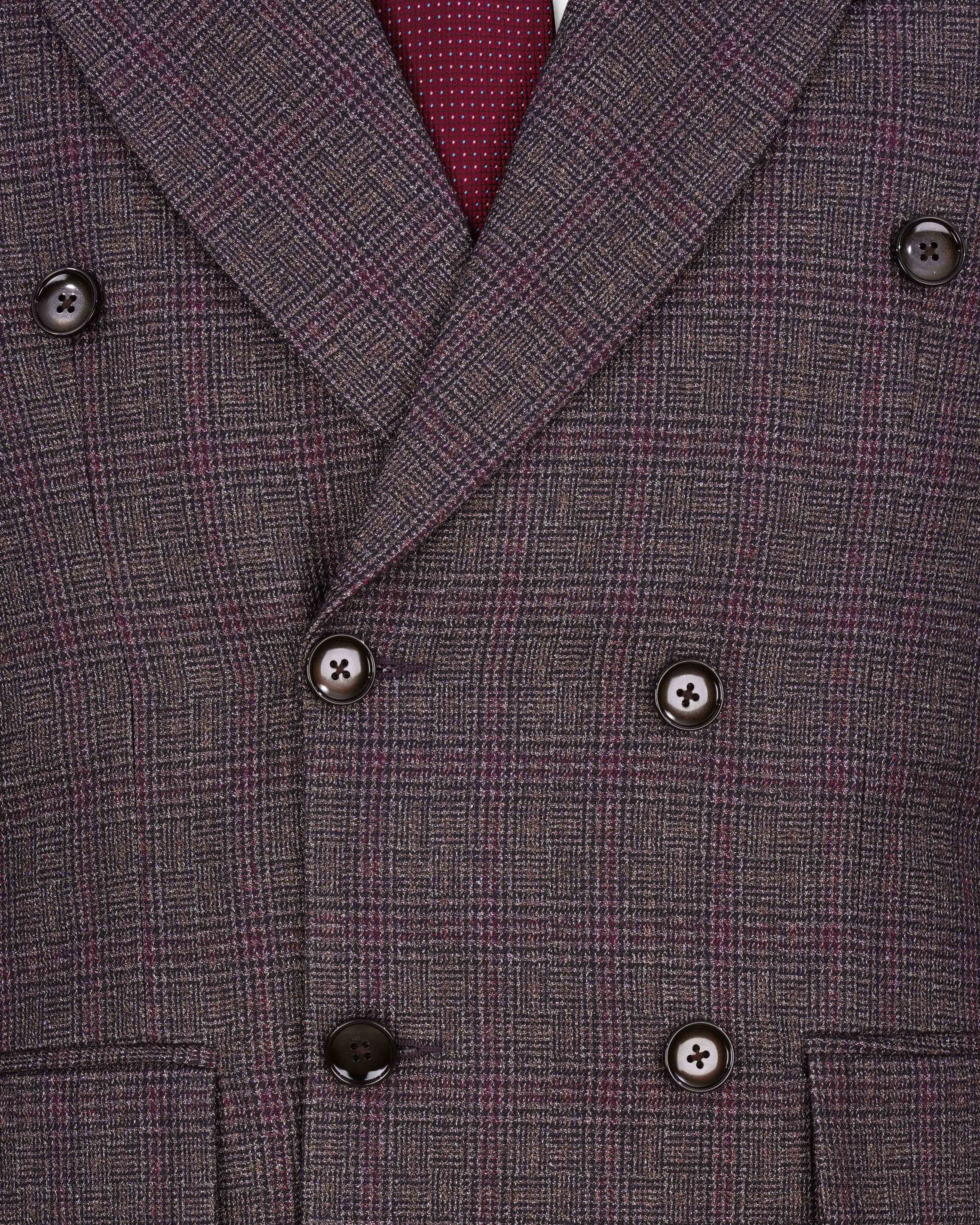 Matterhorn Brown with Maroon Subtle Plaid Double Breasted Suit