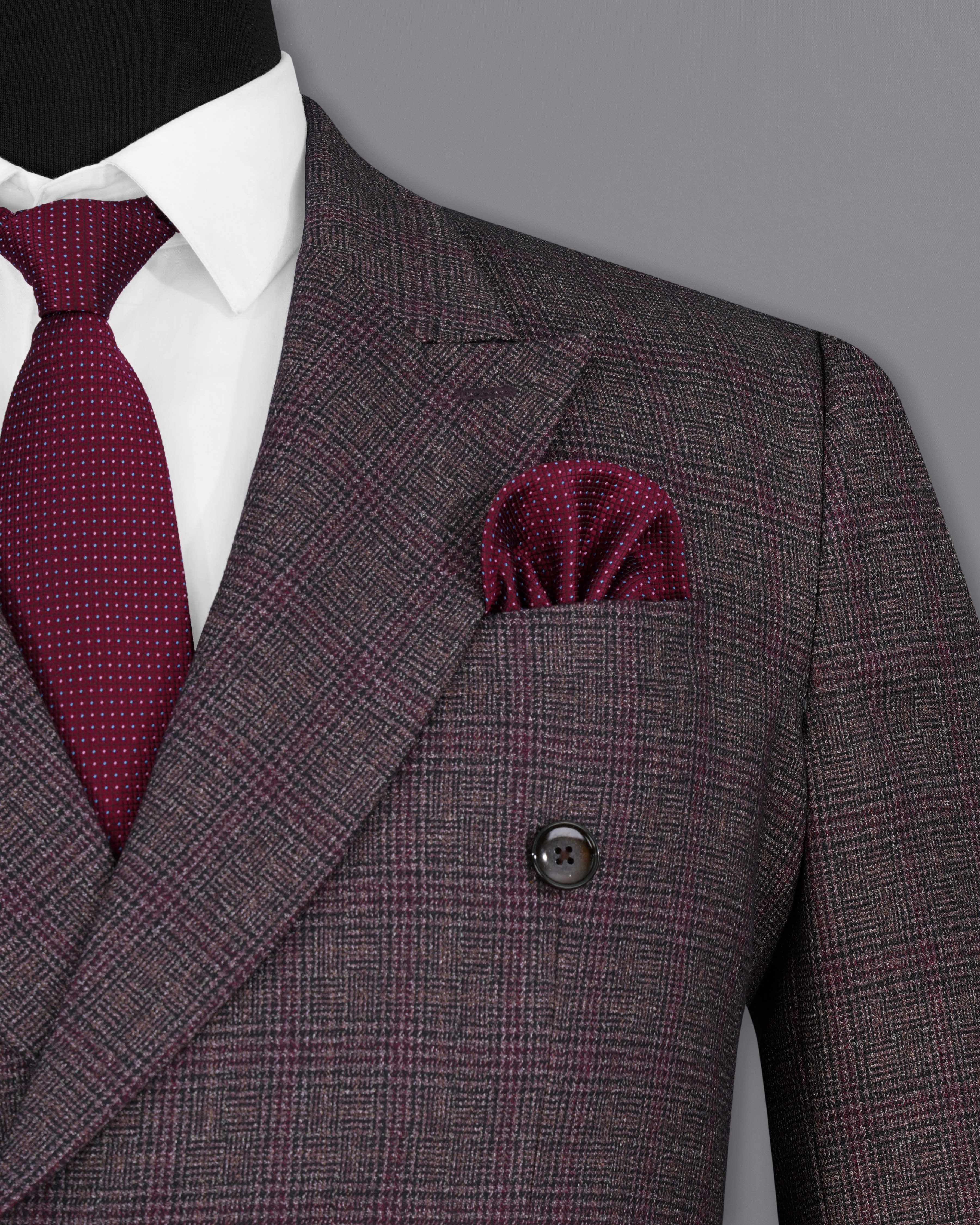 Matterhorn Brown with Maroon Subtle Plaid Double Breasted Suit