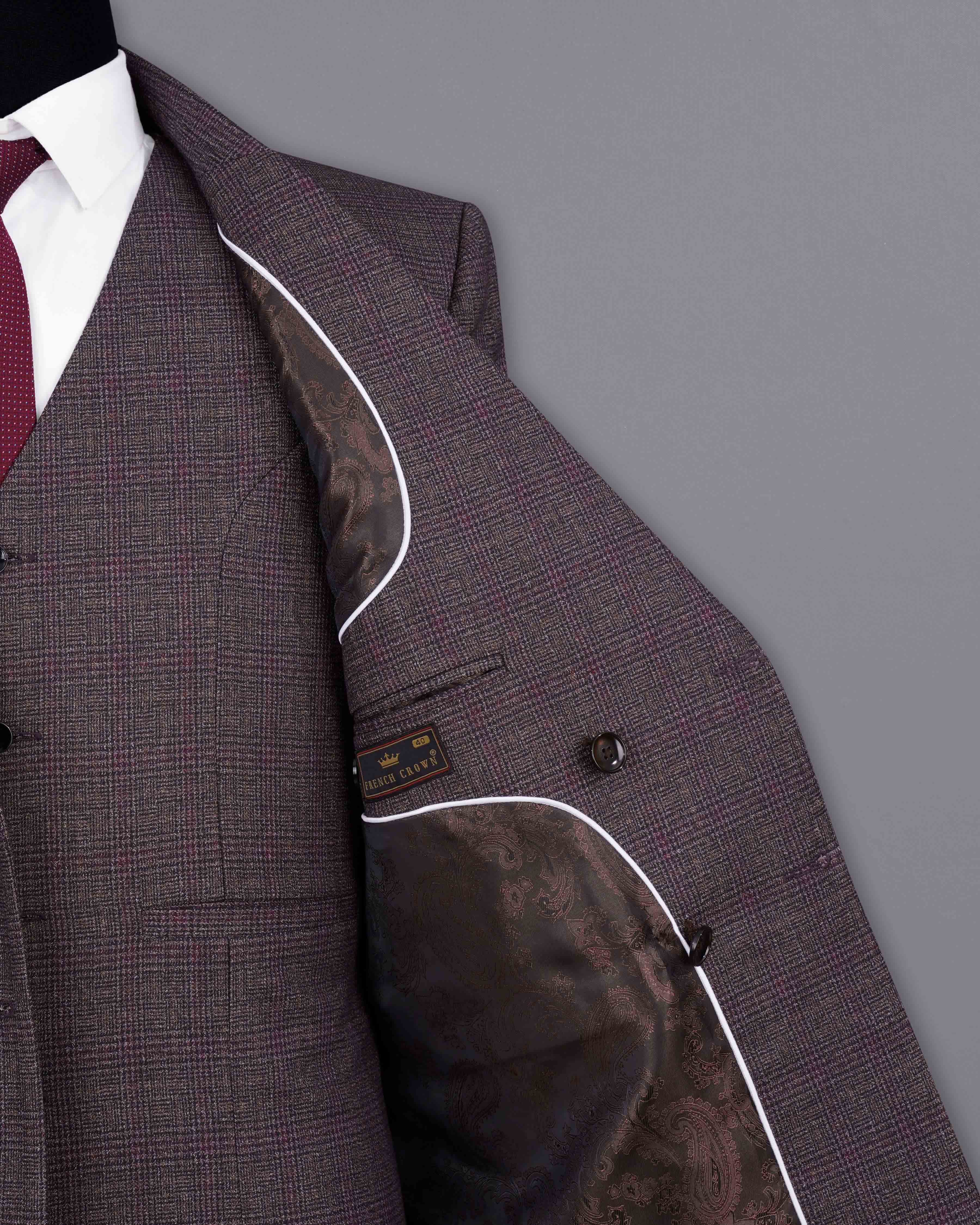 Matterhorn Brown with Maroon Subtle Plaid Double Breasted Suit