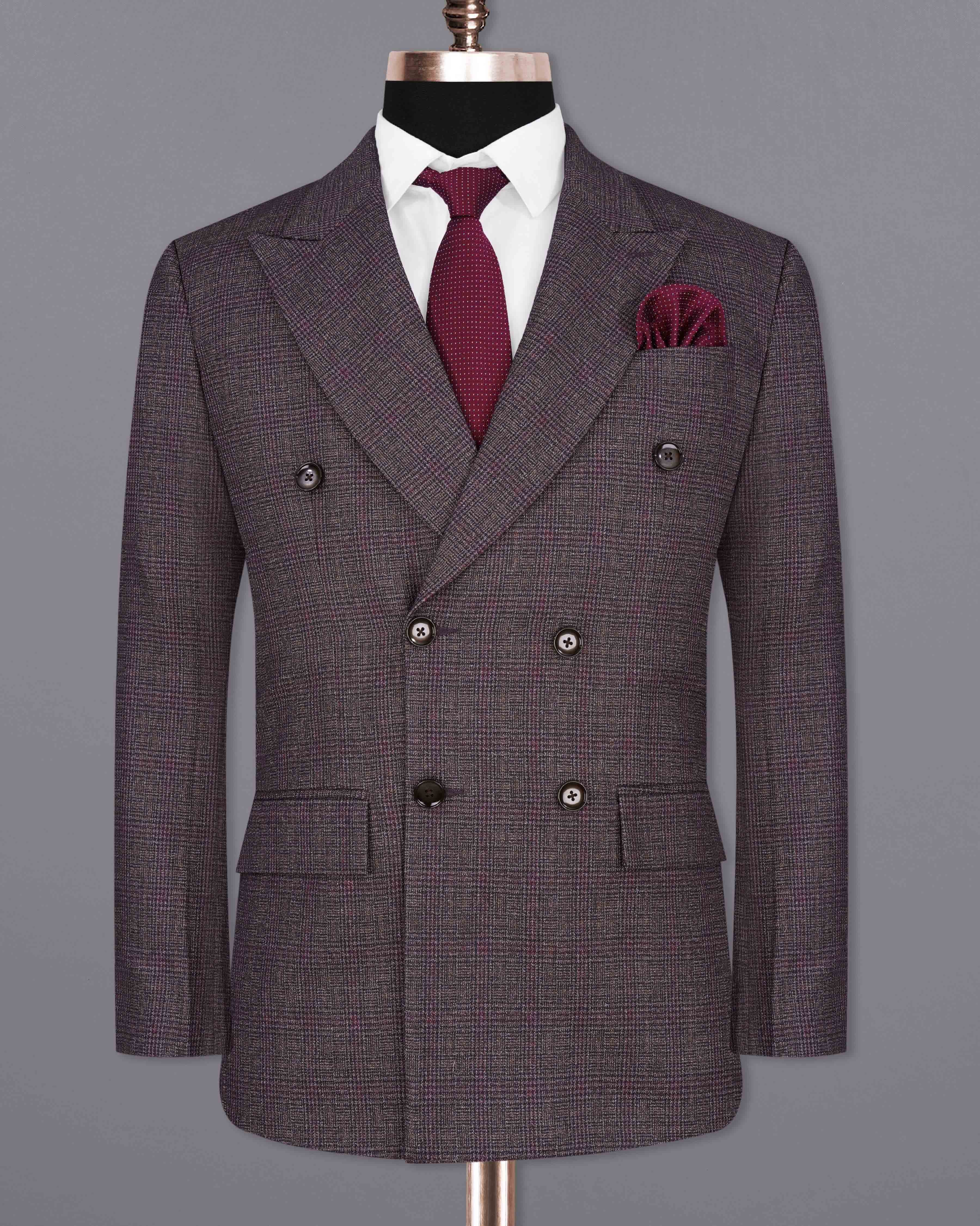 Matterhorn Brown with Maroon Subtle Plaid Double Breasted Suit