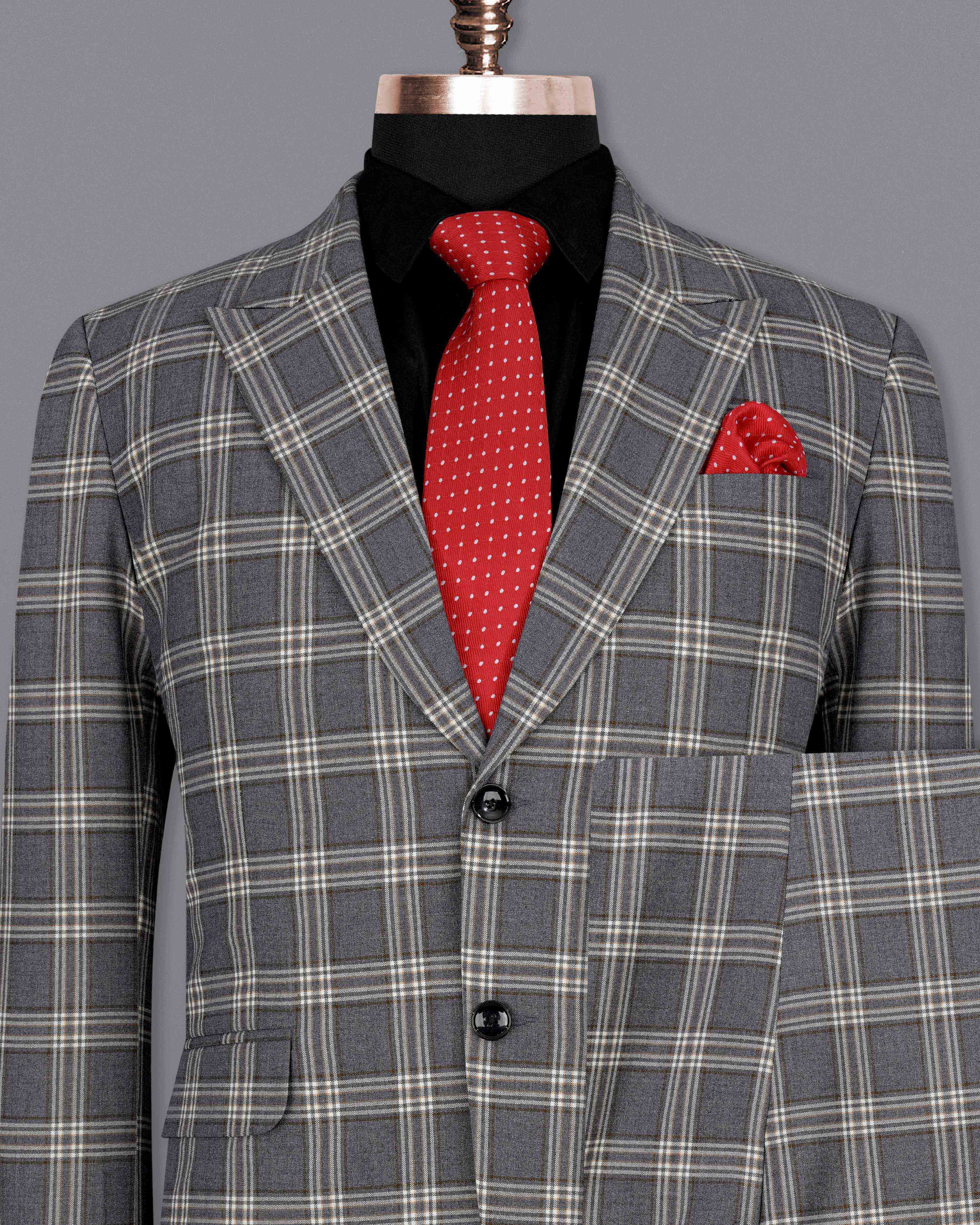 Smoky Gray Plaid Single Breasted Suit