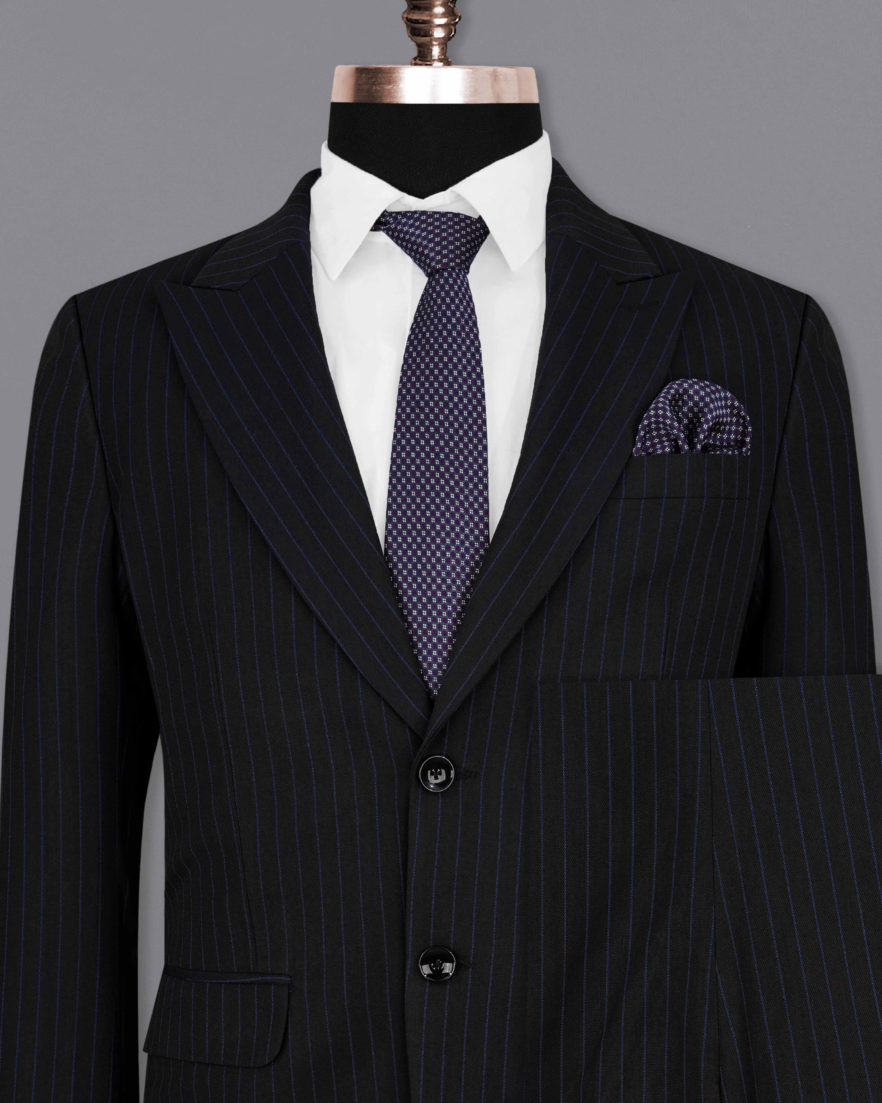 Jade Black with Cloud Burst Blue Striped Single Breasted Suit