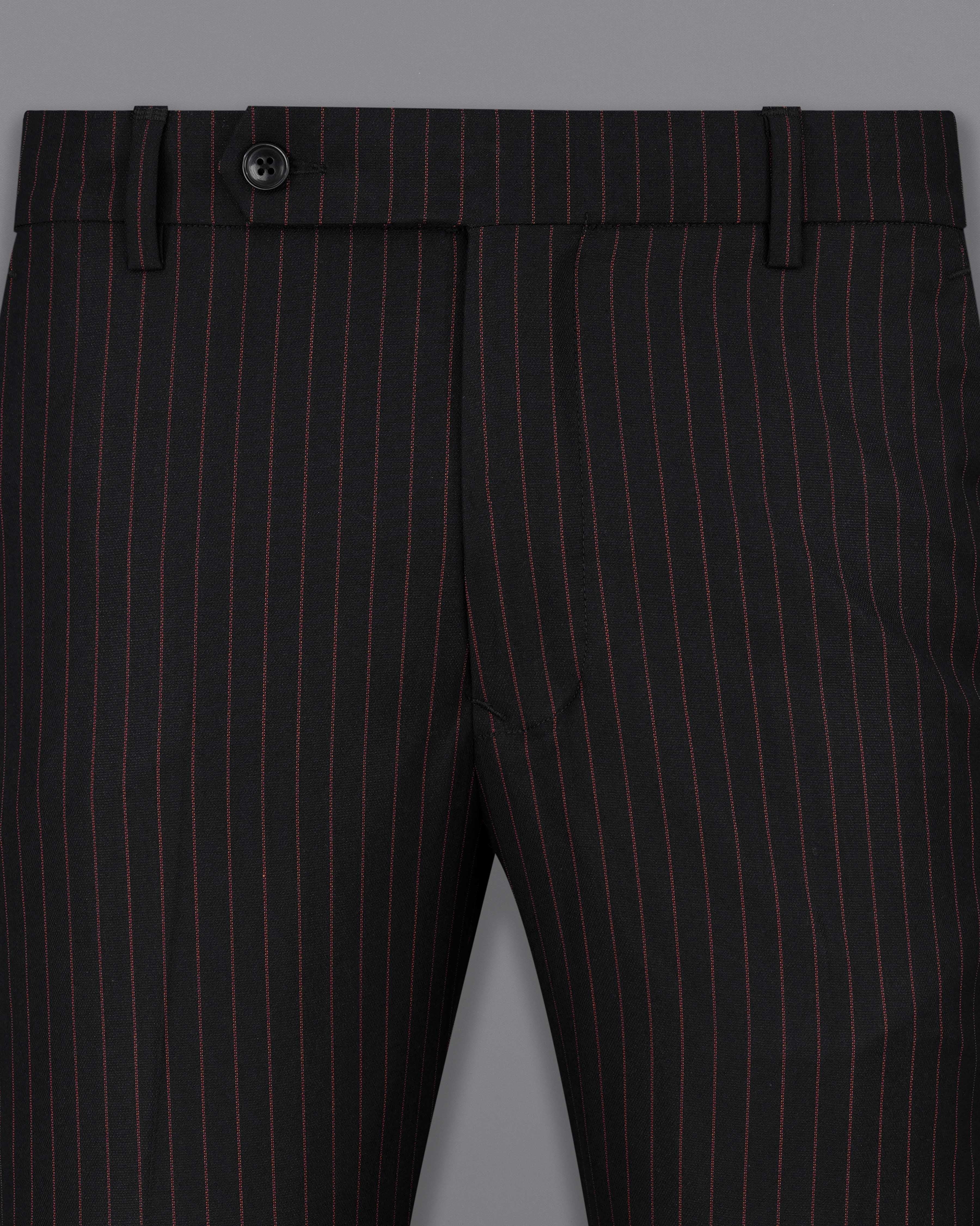 Jade Black with Light Taupe Brown Striped Single-Breasted Suit