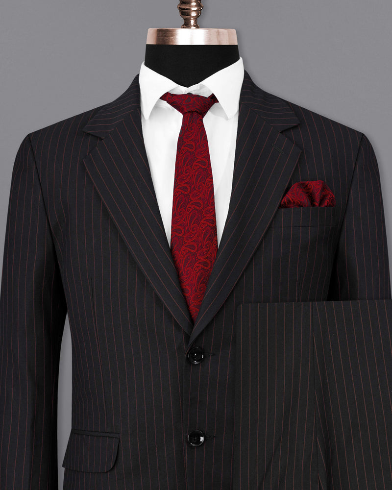 Jade Black with Light Taupe Brown Striped Single-Breasted Suit