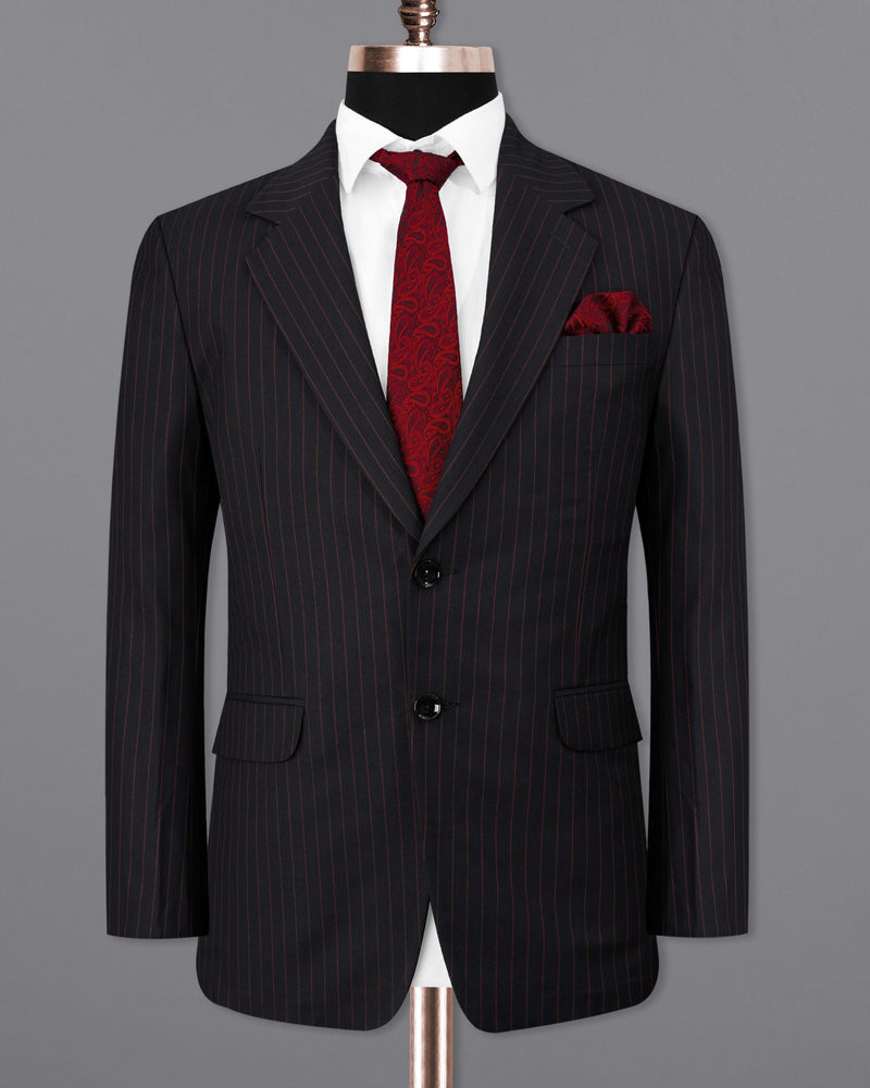 Jade Black with Light Taupe Brown Striped Single-Breasted Suit