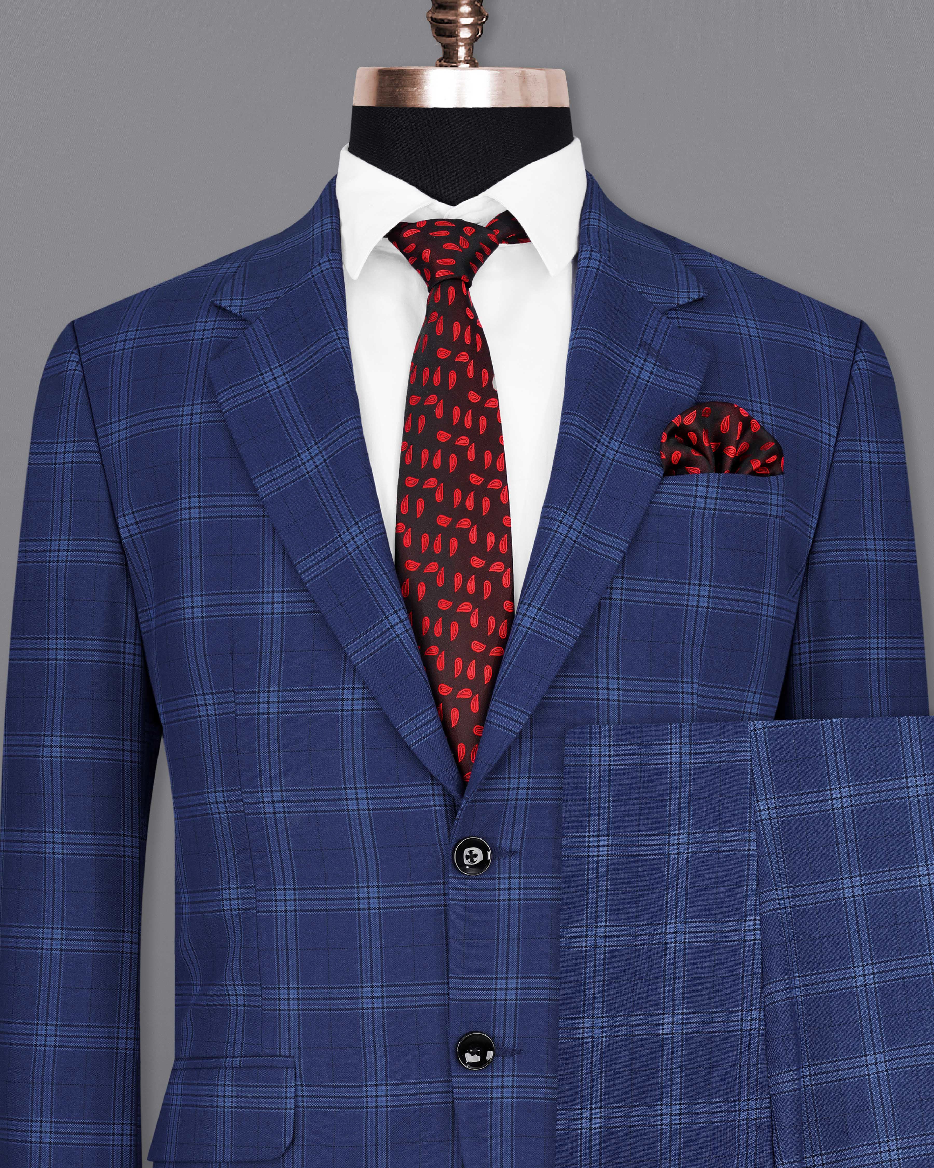 Rhino Blue Plaid Single Breasted Suit