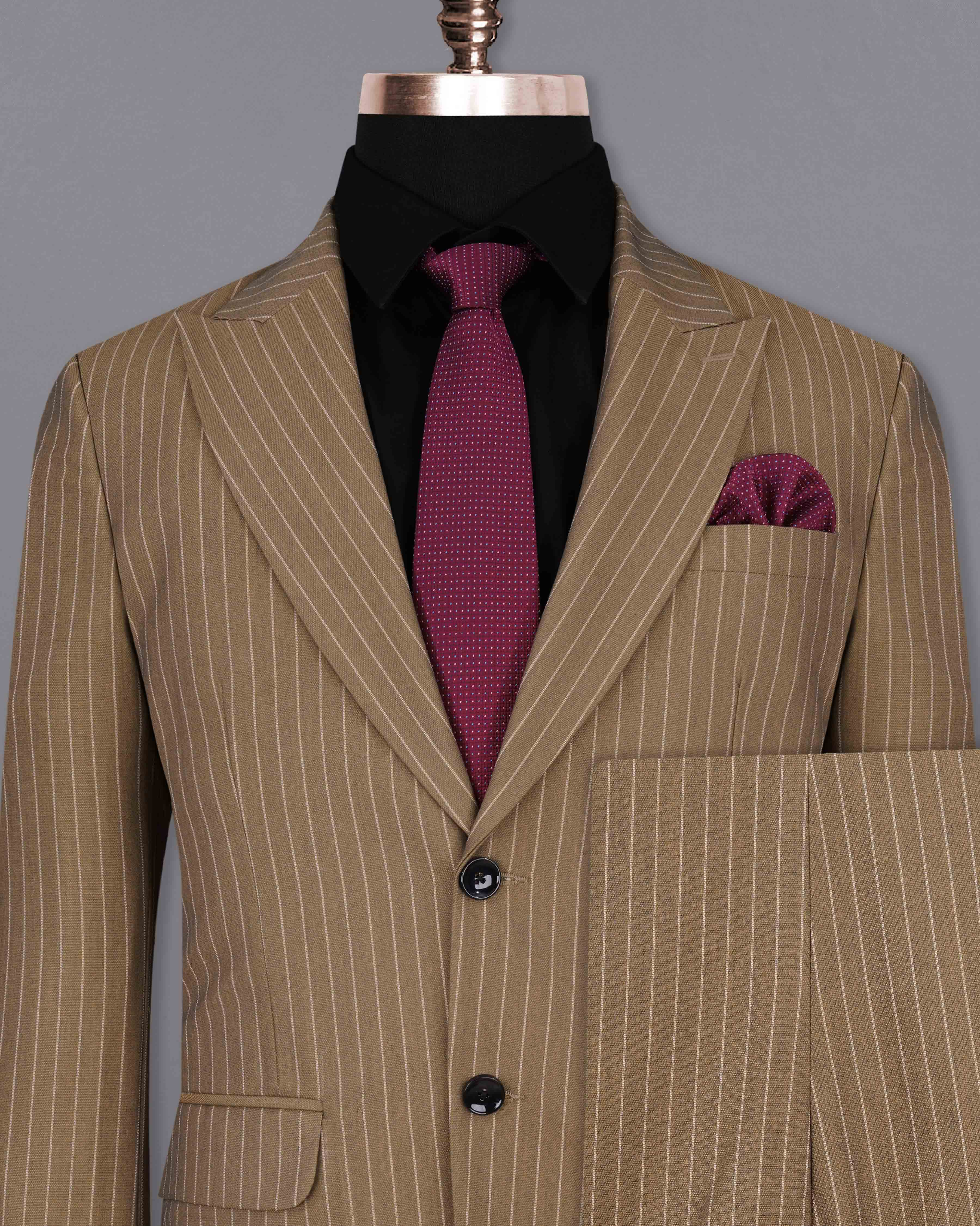 Mocha Brown Striped Single Breasted Suit