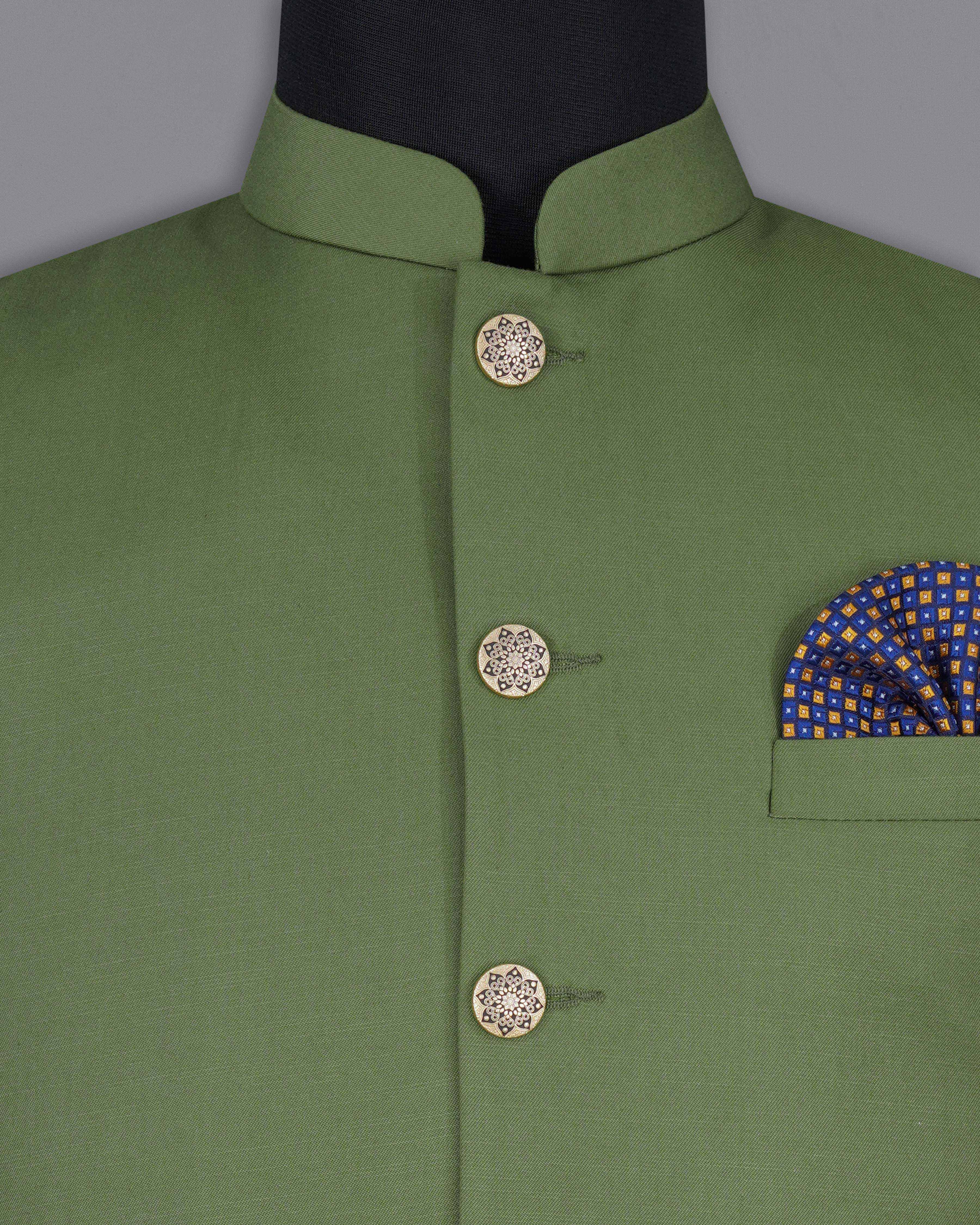 Cactus Green Cross Placket Bandhgala Suit