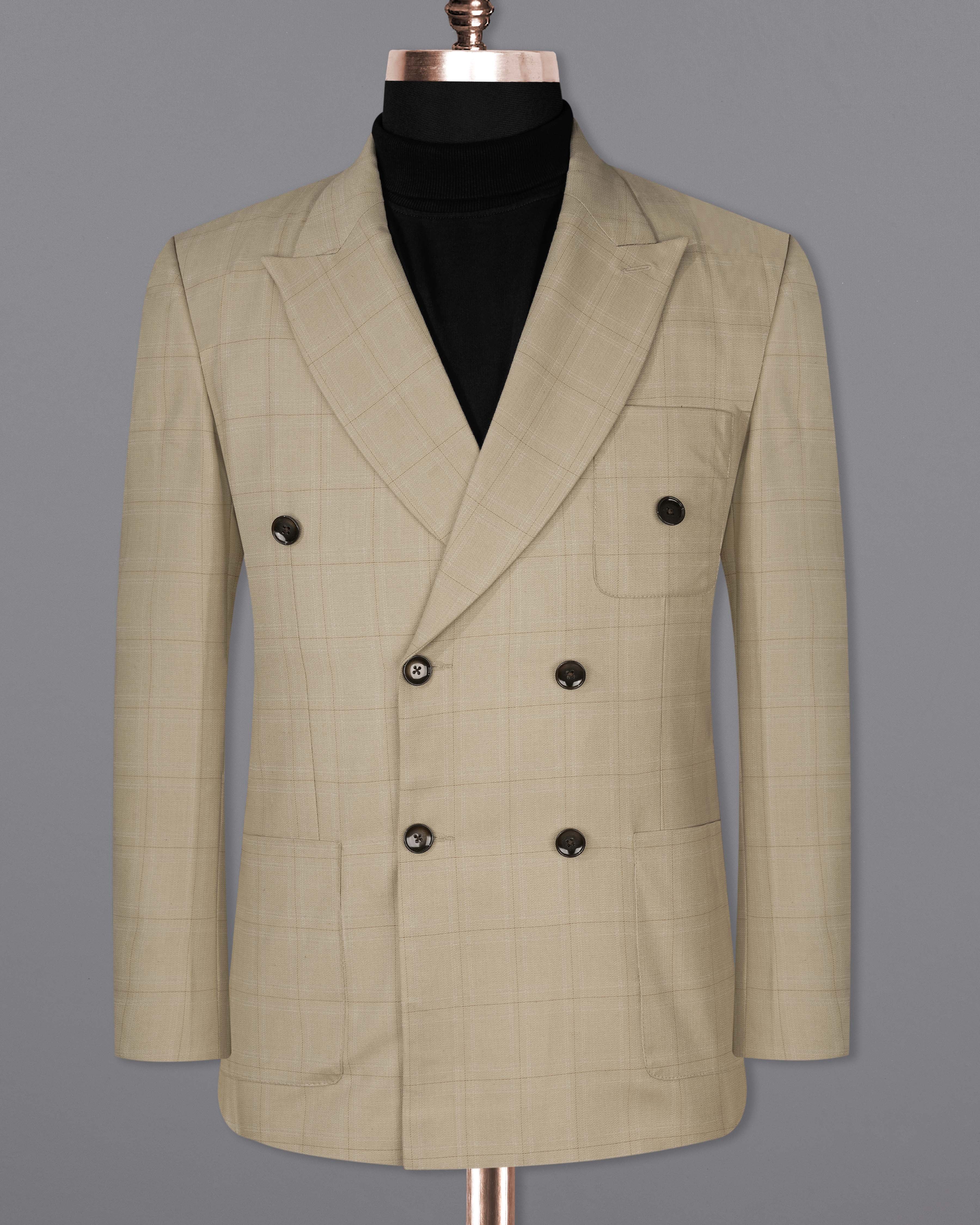 Bronco Cream Windowpane Double Breasted Sports Suit