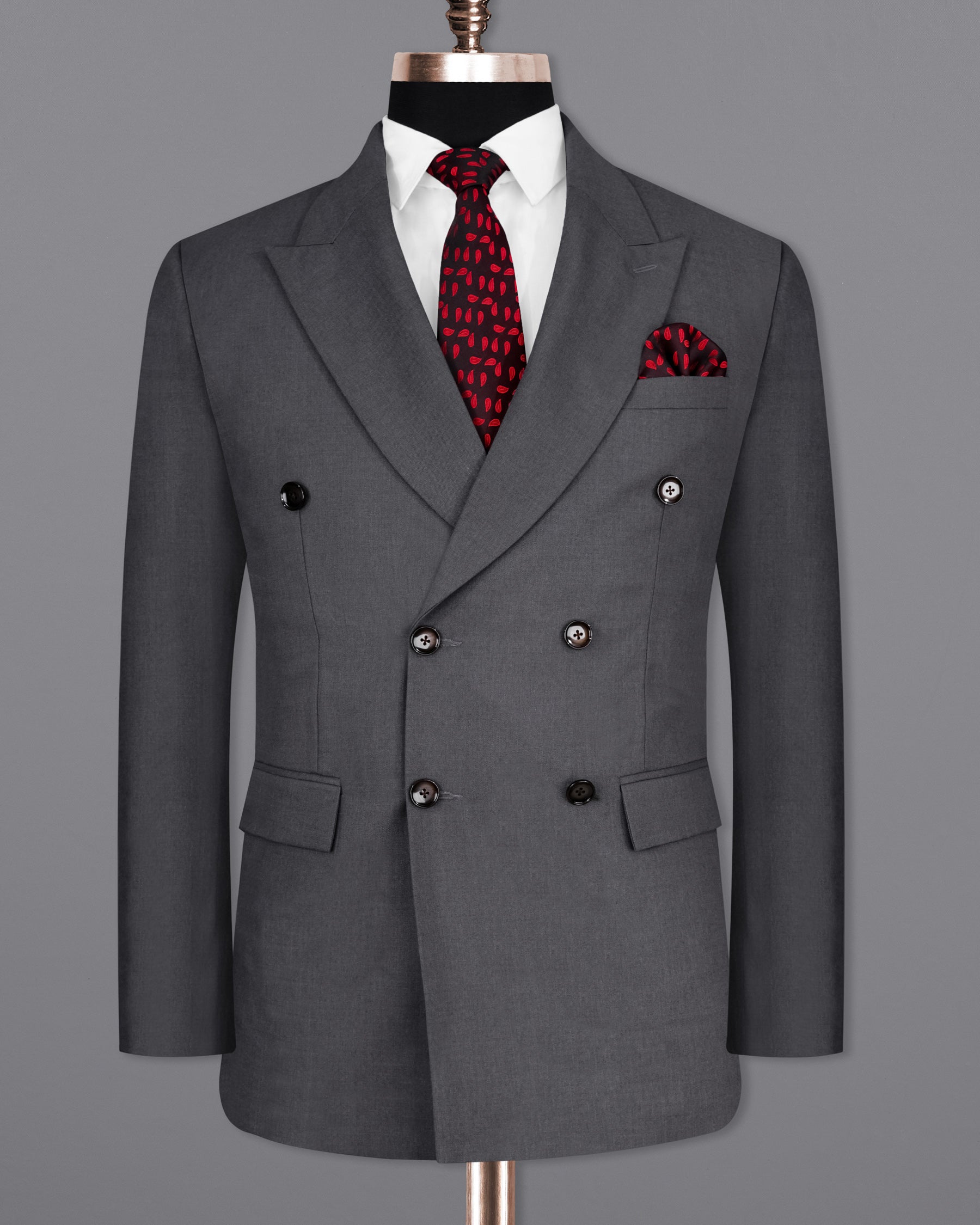Wenge Gray Textured Premium Terry Rayon Double-Breasted-Suits for Men.
