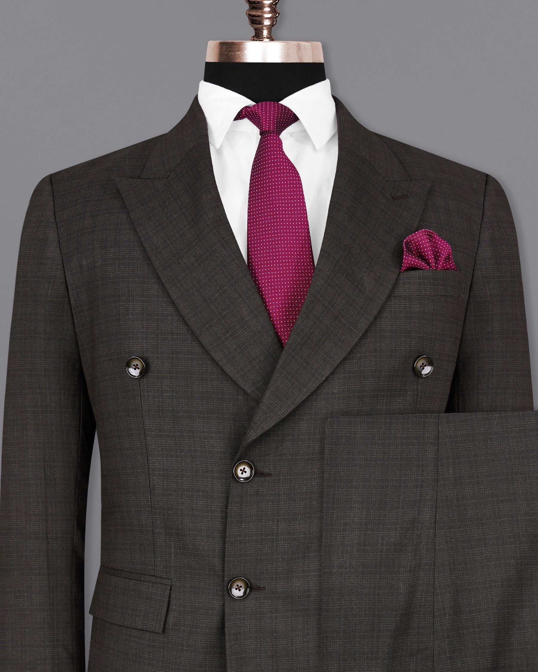 Emperor Gray with Hemlock Dark Brown Checkered Double Breasted Suit