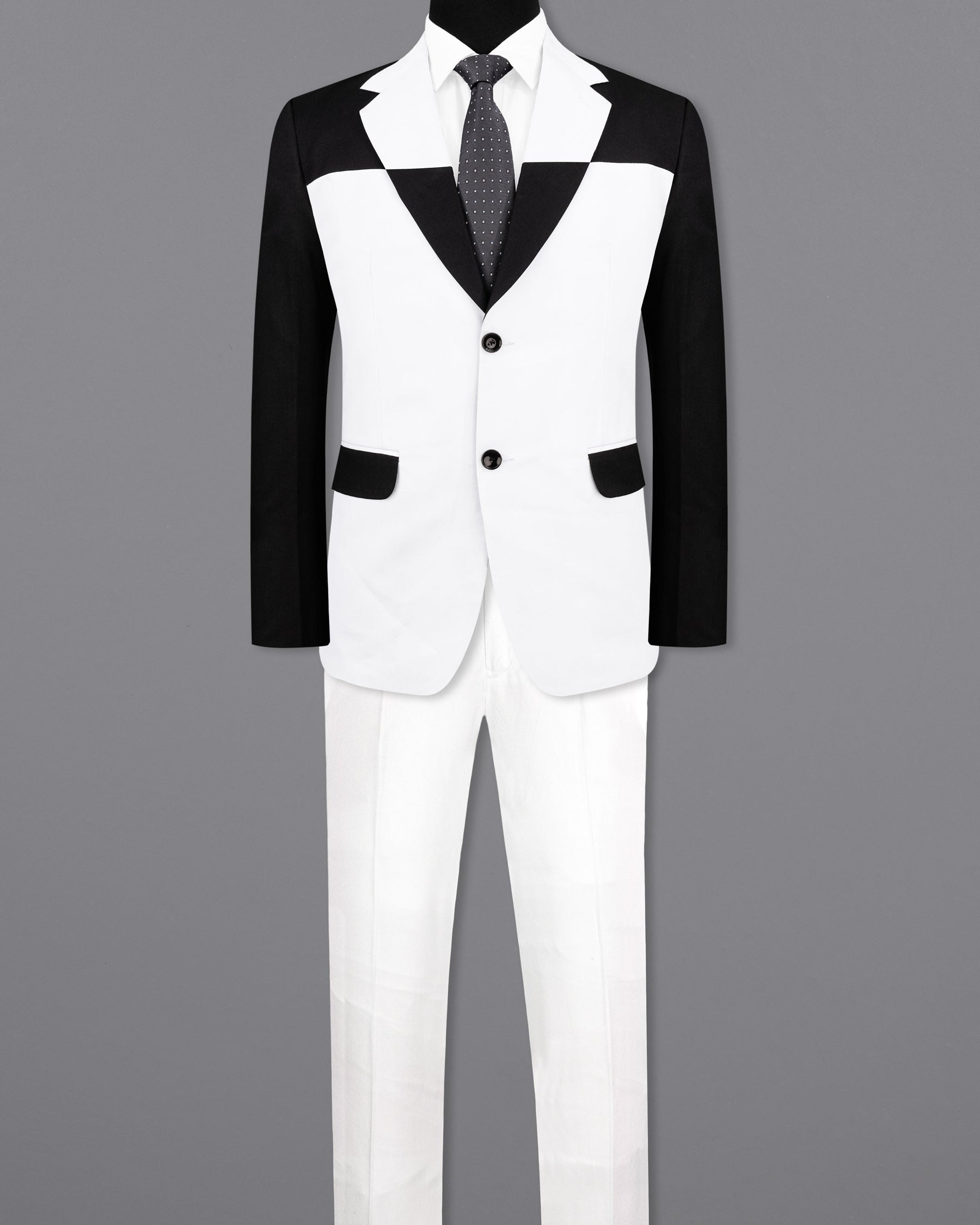 Bright White Subtle Sheen and Black Single Breasted Designer Block Suit ST2098-SB-D227-36, ST2098-SB-D227-38, ST2098-SB-D227-40, ST2098-SB-D227-42, ST2098-SB-D227-44, ST2098-SB-D227-46, ST2098-SB-D227-48, ST2098-SB-D227-50, ST2098-SB-D227-52, ST2098-SB-D227-54, ST2098-SB-D227-56, ST2098-SB-D227-58, ST2098-SB-D227-60