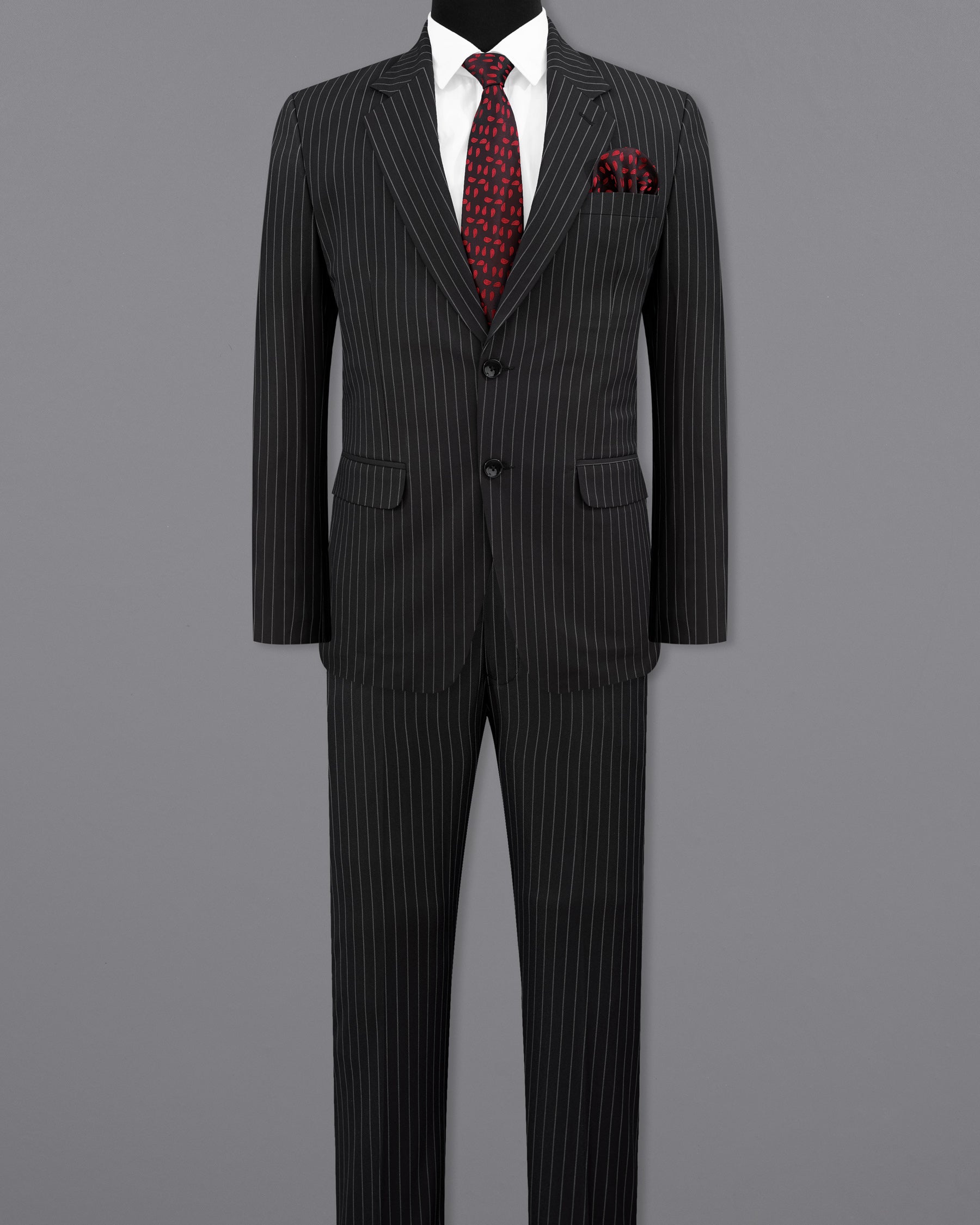 Jade Black Striped Single Breasted Suit