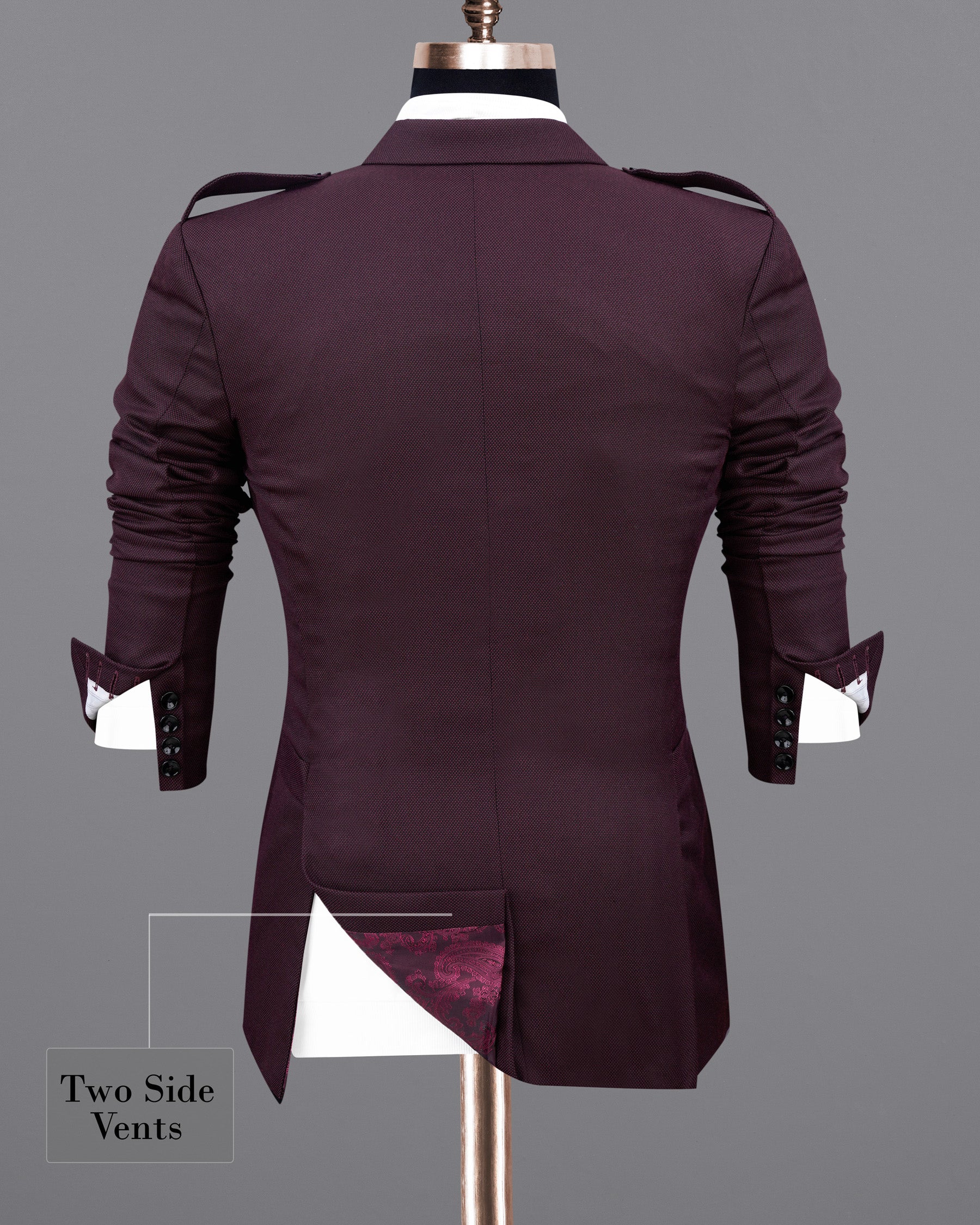 Eclipse Maroon Double Breasted Designer Suit with Belt Closure