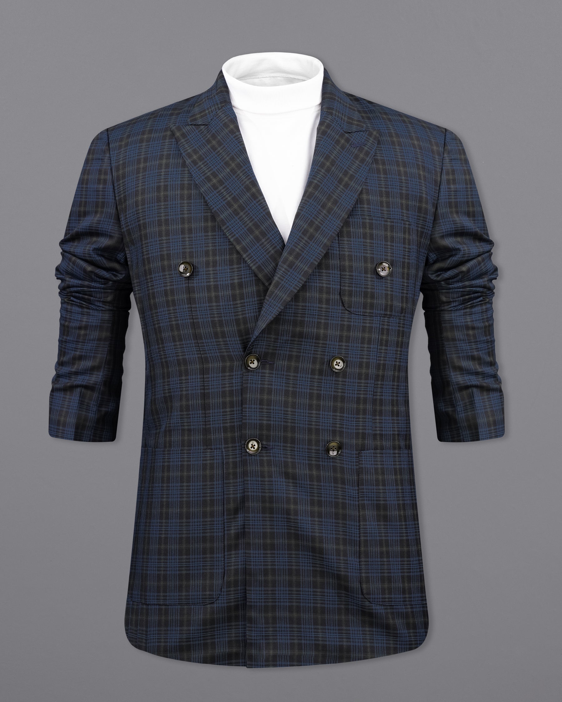 Fiord Navy Blue with Black Russian Plaid Double Breasted Sports Suit