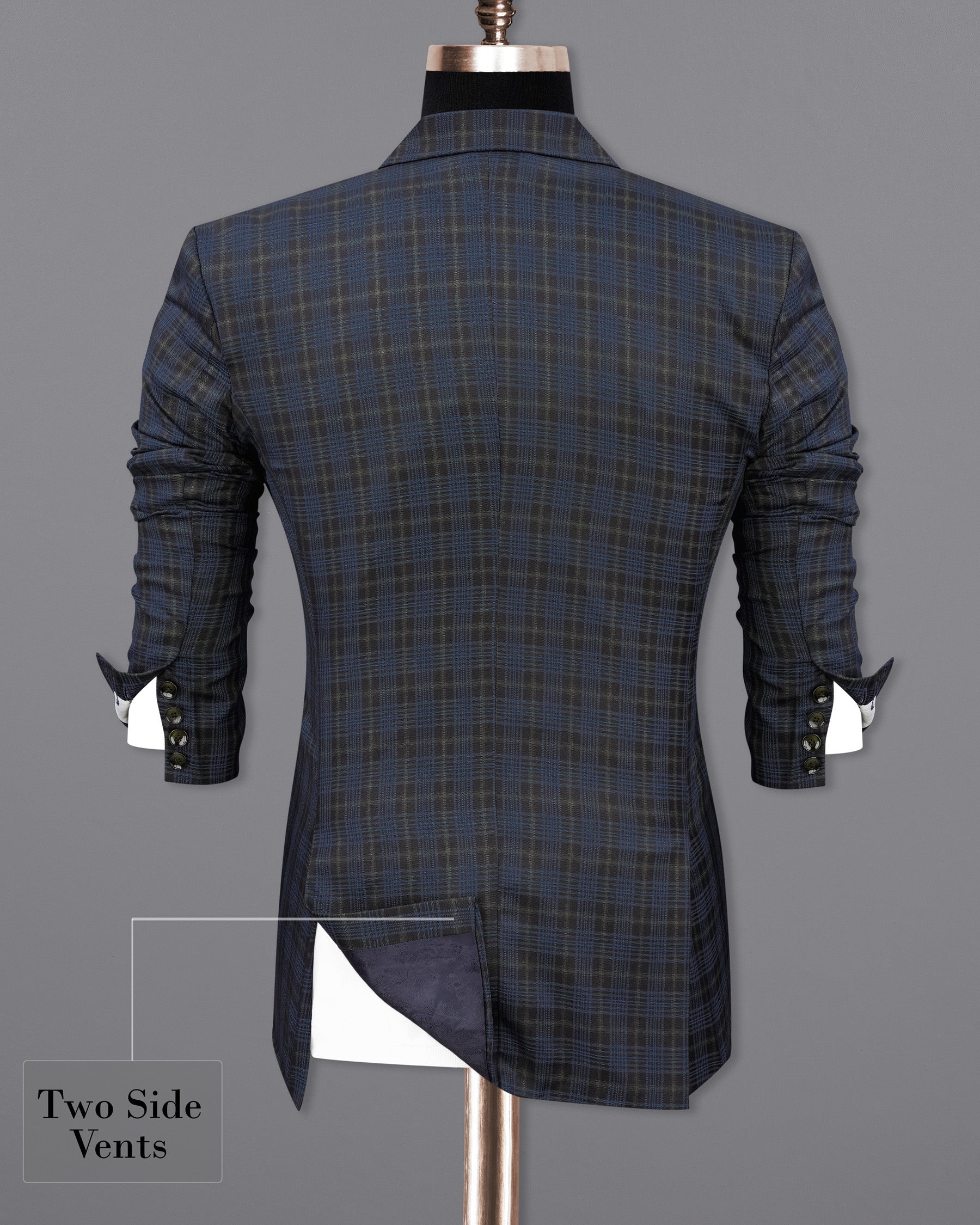 Fiord Navy Blue with Black Russian Plaid Double Breasted Sports Suit