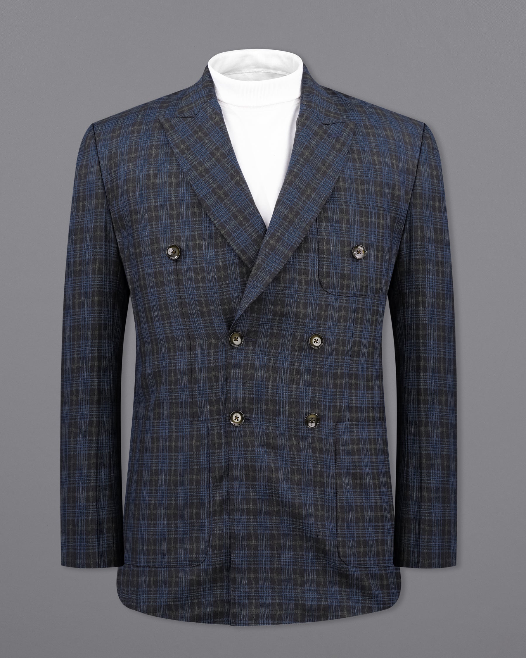 Fiord Navy Blue with Black Russian Plaid Double Breasted Sports Suit