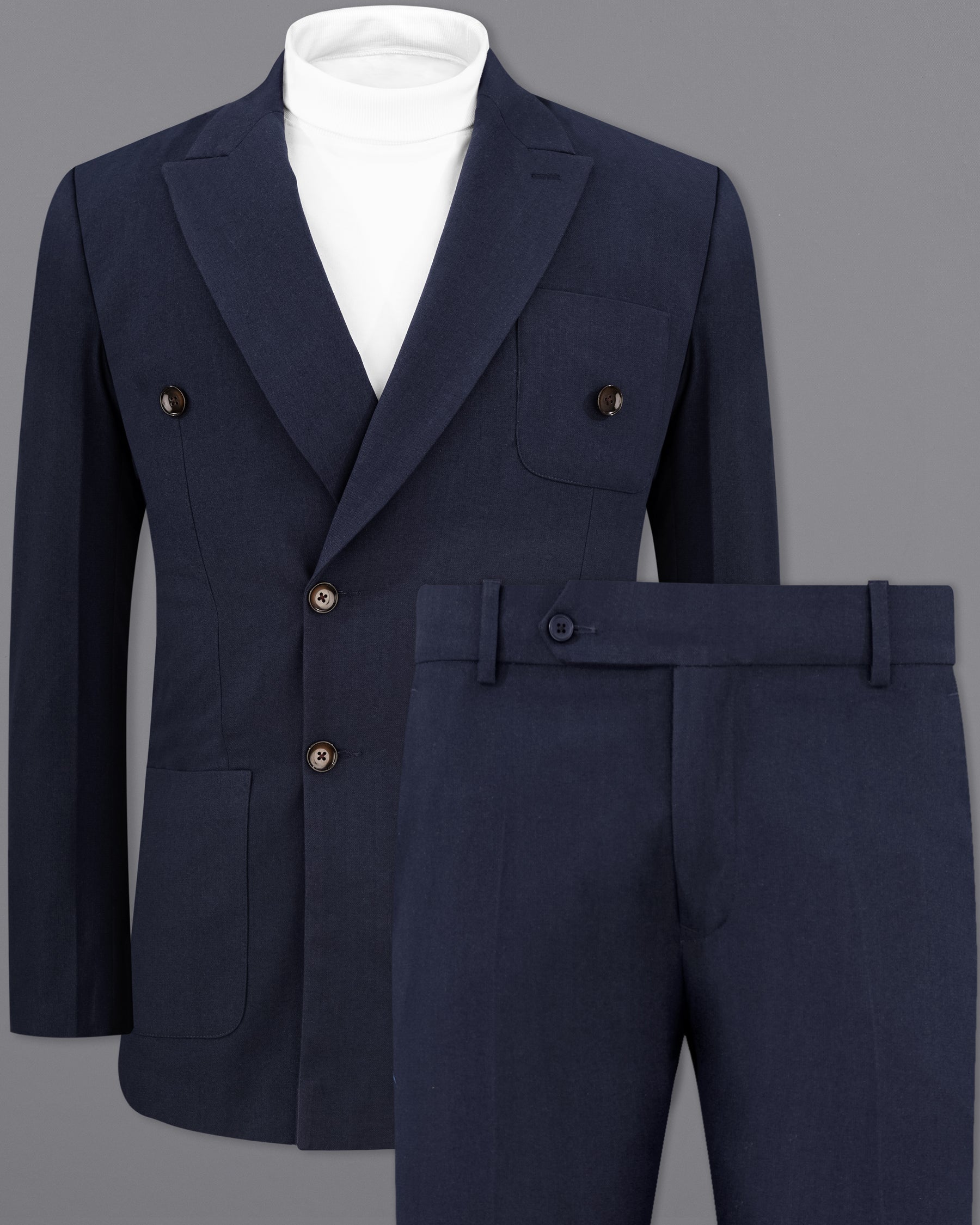 Baltic Navy Blue Wool Rich Double Breasted Sports Suit