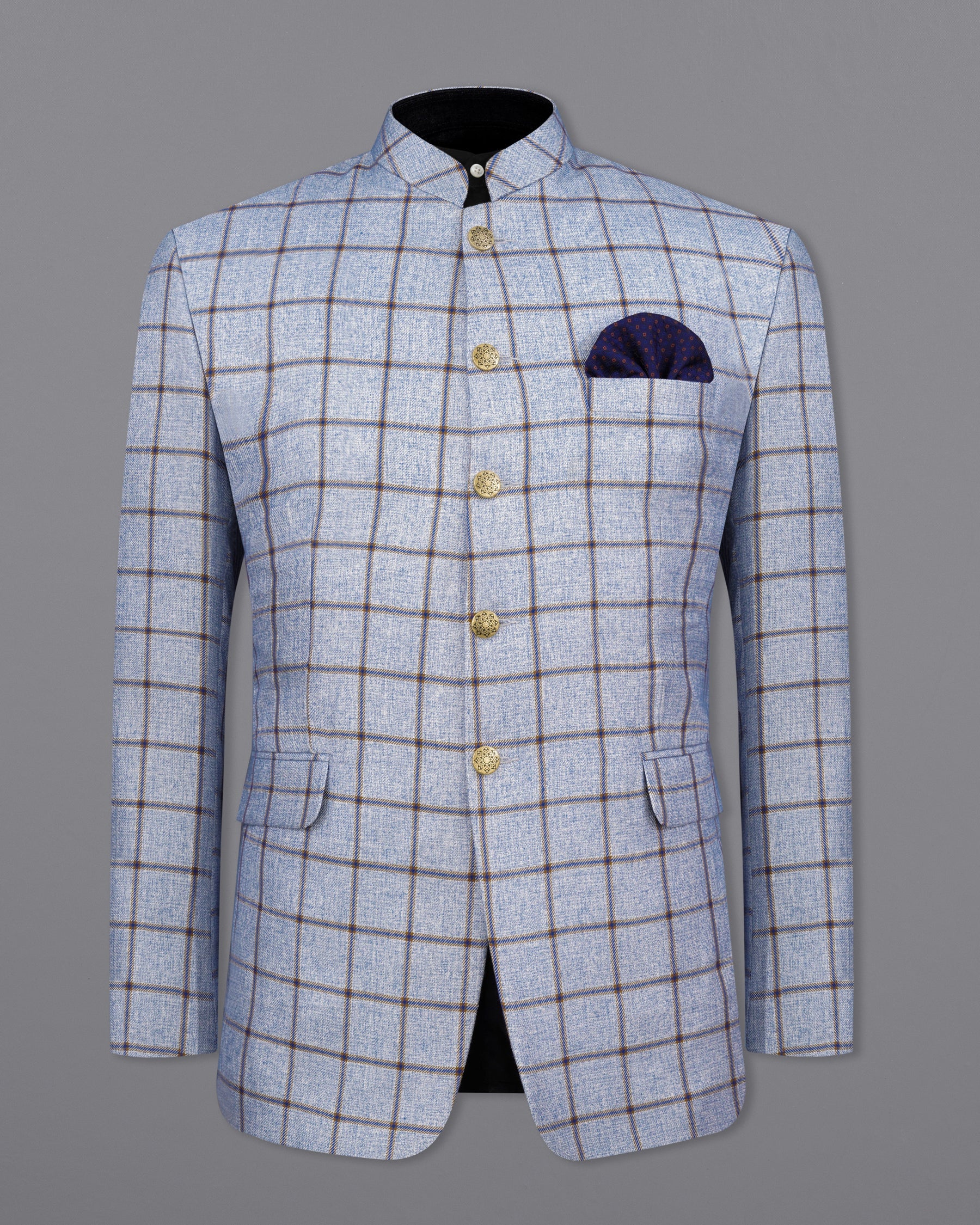 Spun Pearl Gray Checkered Bandhgala Suit ST2140-BG-36, ST2140-BG-38, ST2140-BG-40, ST2140-BG-42, ST2140-BG-44, ST2140-BG-46, ST2140-BG-48, ST2140-BG-50, ST2140-BG-52, ST2140-BG-54, ST2140-BG-56, ST2140-BG-58, ST2140-BG-60