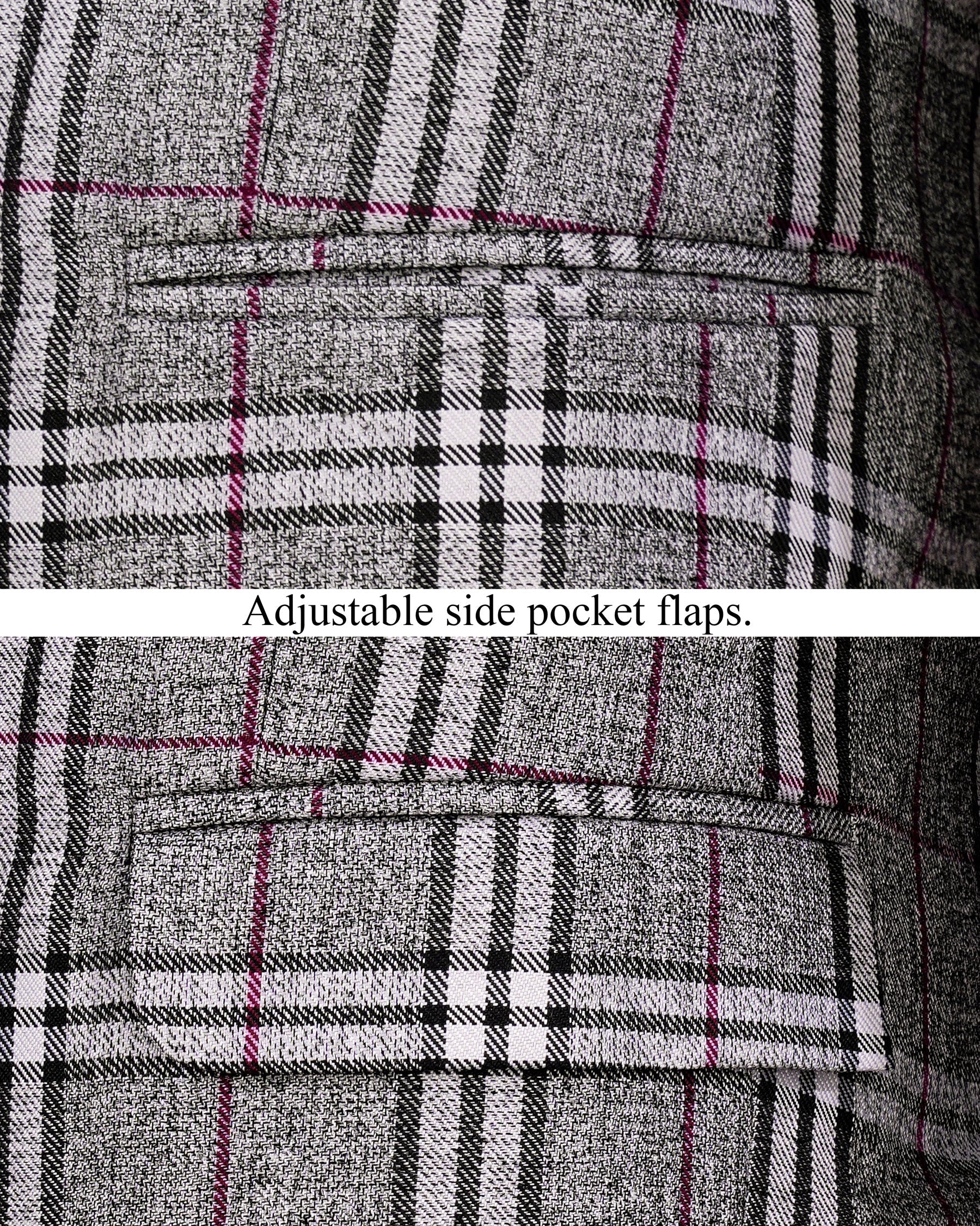 Amethyst Gray with Black Plaid Cross Buttoned Bandhgala Suit  ST2141-CBG-36, ST2141-CBG-38, ST2141-CBG-40, ST2141-CBG-42, ST2141-CBG-44, ST2141-CBG-46, ST2141-CBG-48, ST2141-CBG-50, ST2141-CBG-52, ST2141-CBG-54, ST2141-CBG-56, ST2141-CBG-58, ST2141-CBG-60