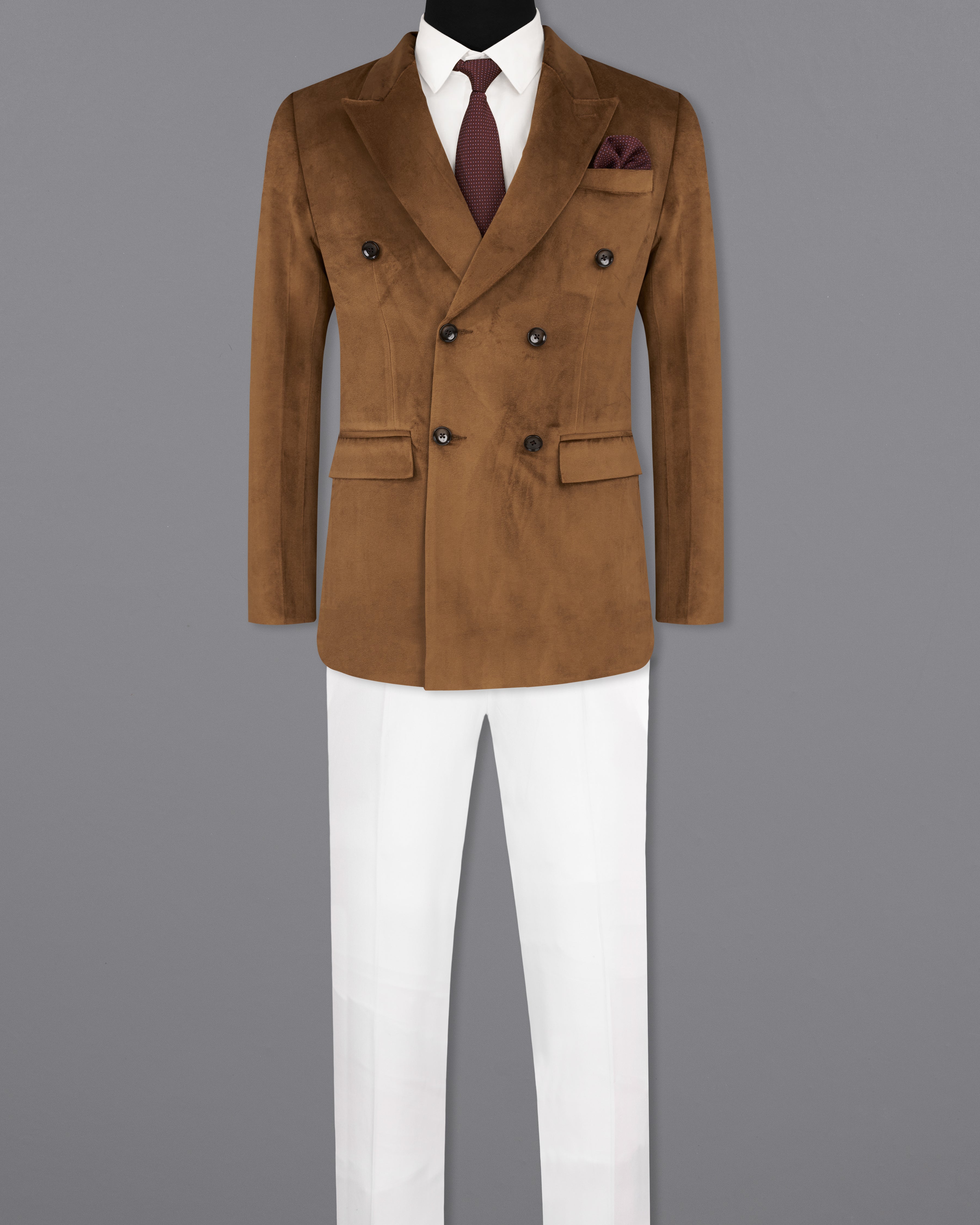 Nutmeg Brown Double Breasted Premium Velvet Designer Suit ST2205-DB-36, ST2205-DB-38, ST2205-DB-40, ST2205-DB-42, ST2205-DB-44, ST2205-DB-46, ST2205-DB-48, ST2205-DB-50, ST2205-DB-52, ST2205-DB-54, ST2205-DB-56, ST2205-DB-58, ST2205-DB-60