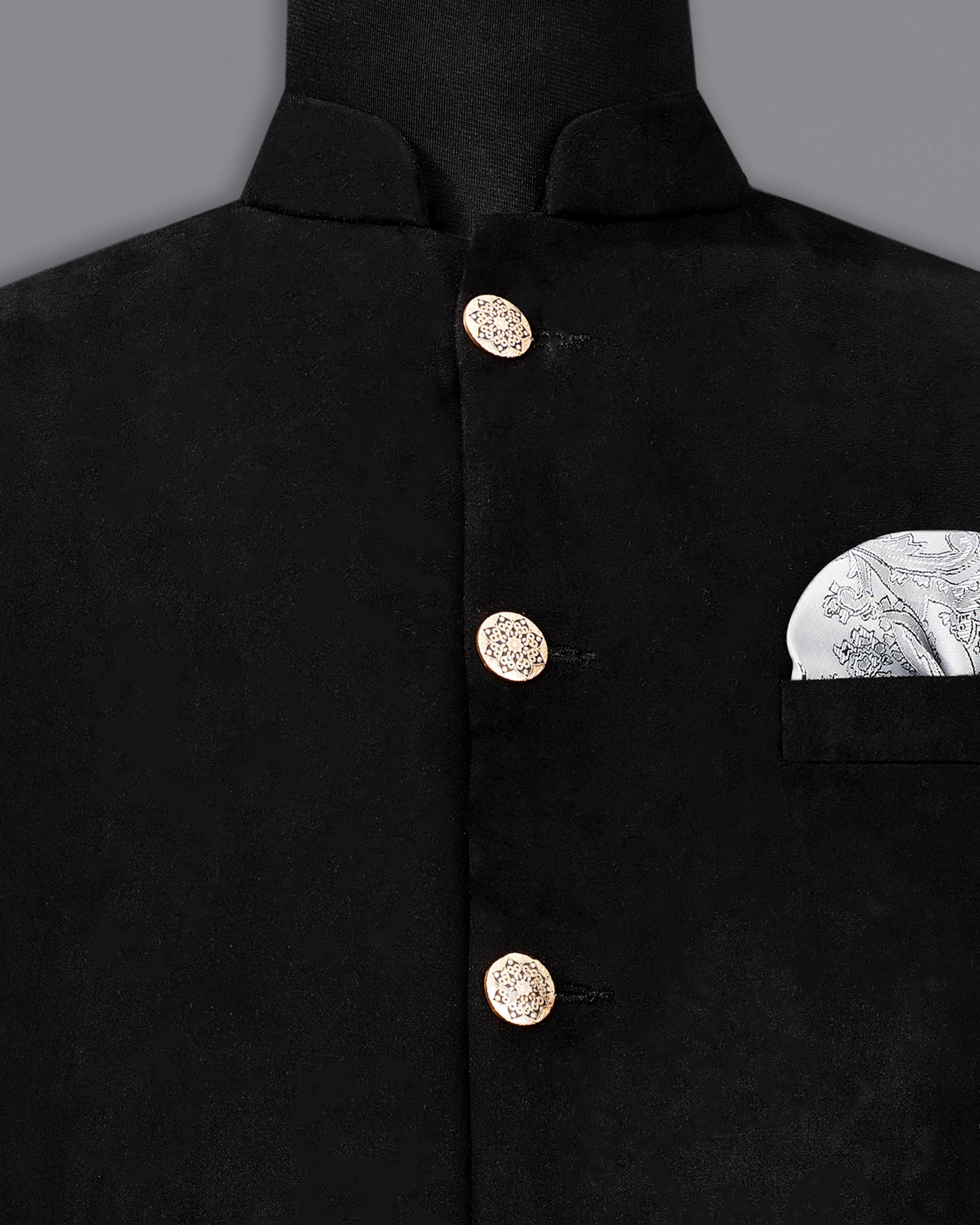 Jade Black Bandhgala Velvet Designer Suit ST2235-BG-36, ST2235-BG-38, ST2235-BG-40, ST2235-BG-42, ST2235-BG-44, ST2235-BG-46, ST2235-BG-48, ST2235-BG-50, ST2235-BG-52, ST2235-BG-54, ST2235-BG-56, ST2235-BG-58, ST2235-BG-60