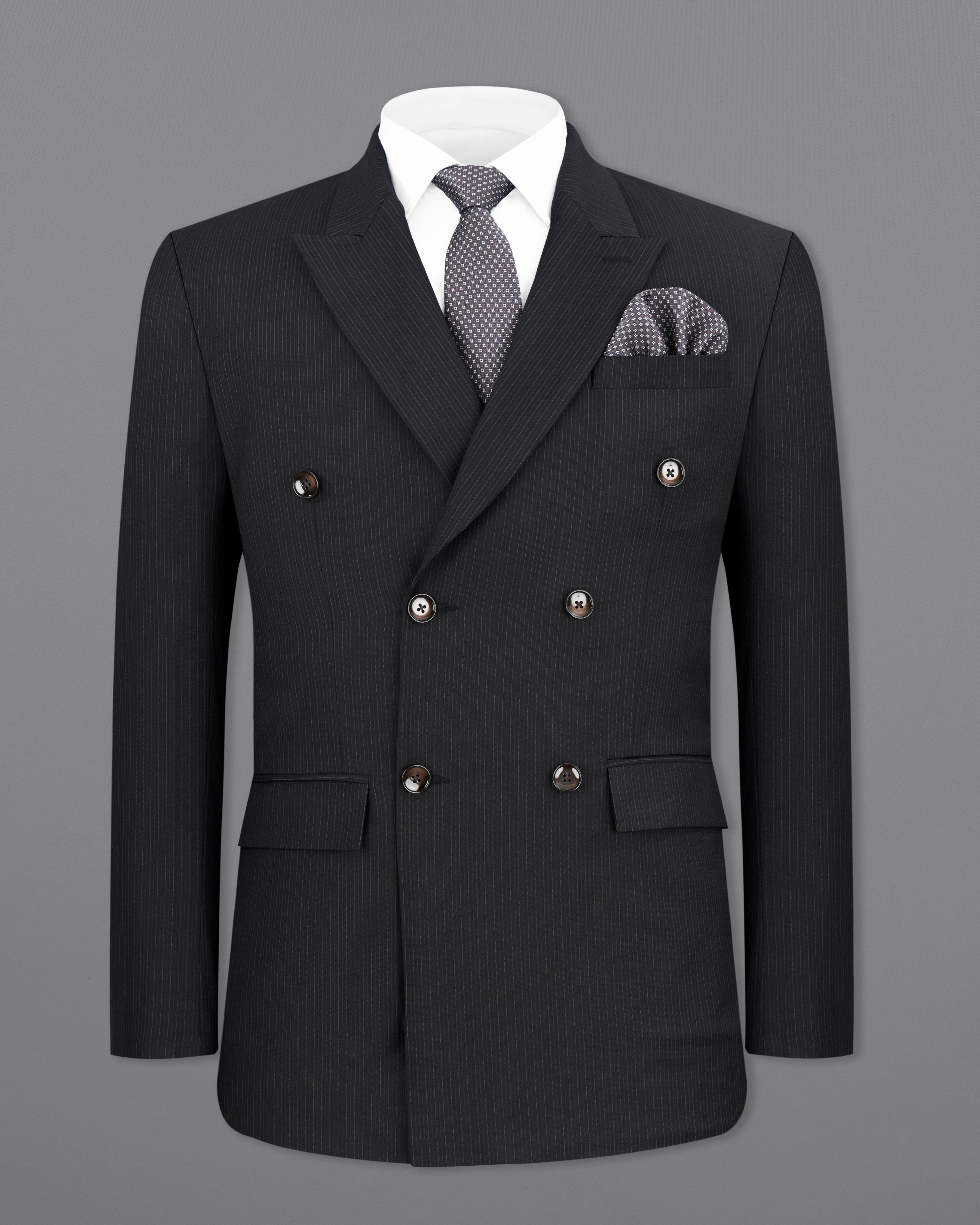 Mirage Black Striped Double Breasted Suit