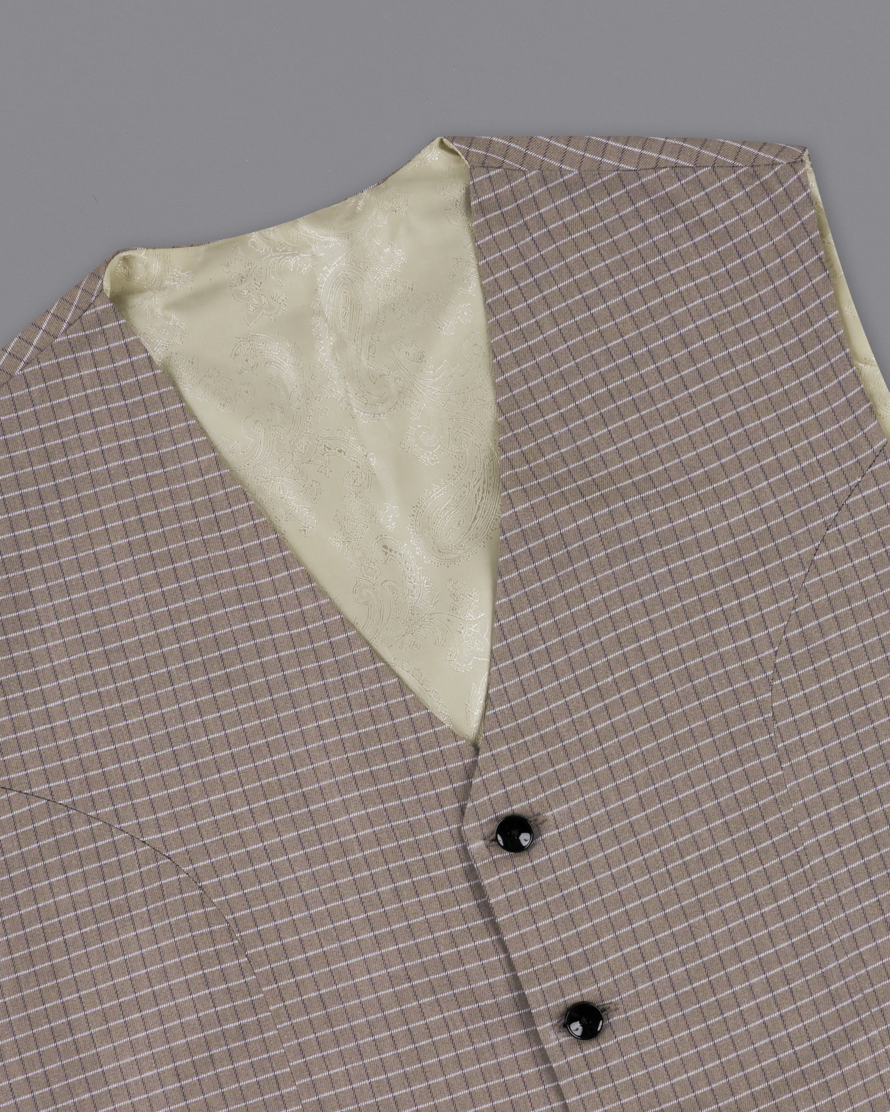 Sand Dune Brown Checkered Single Breasted Premium Cotton Suit