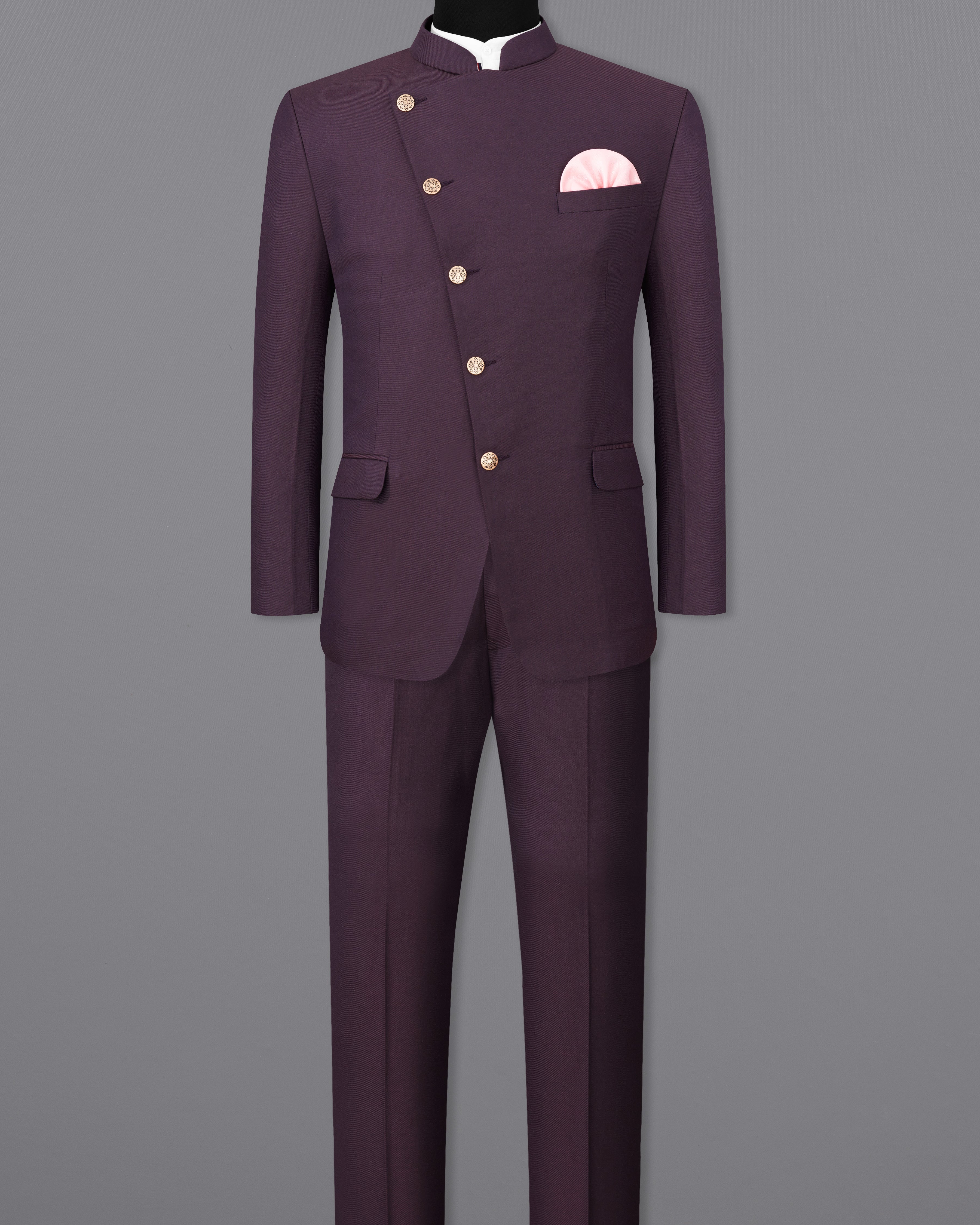 Eclipse Wine Cross Placket Bandhgala Suit