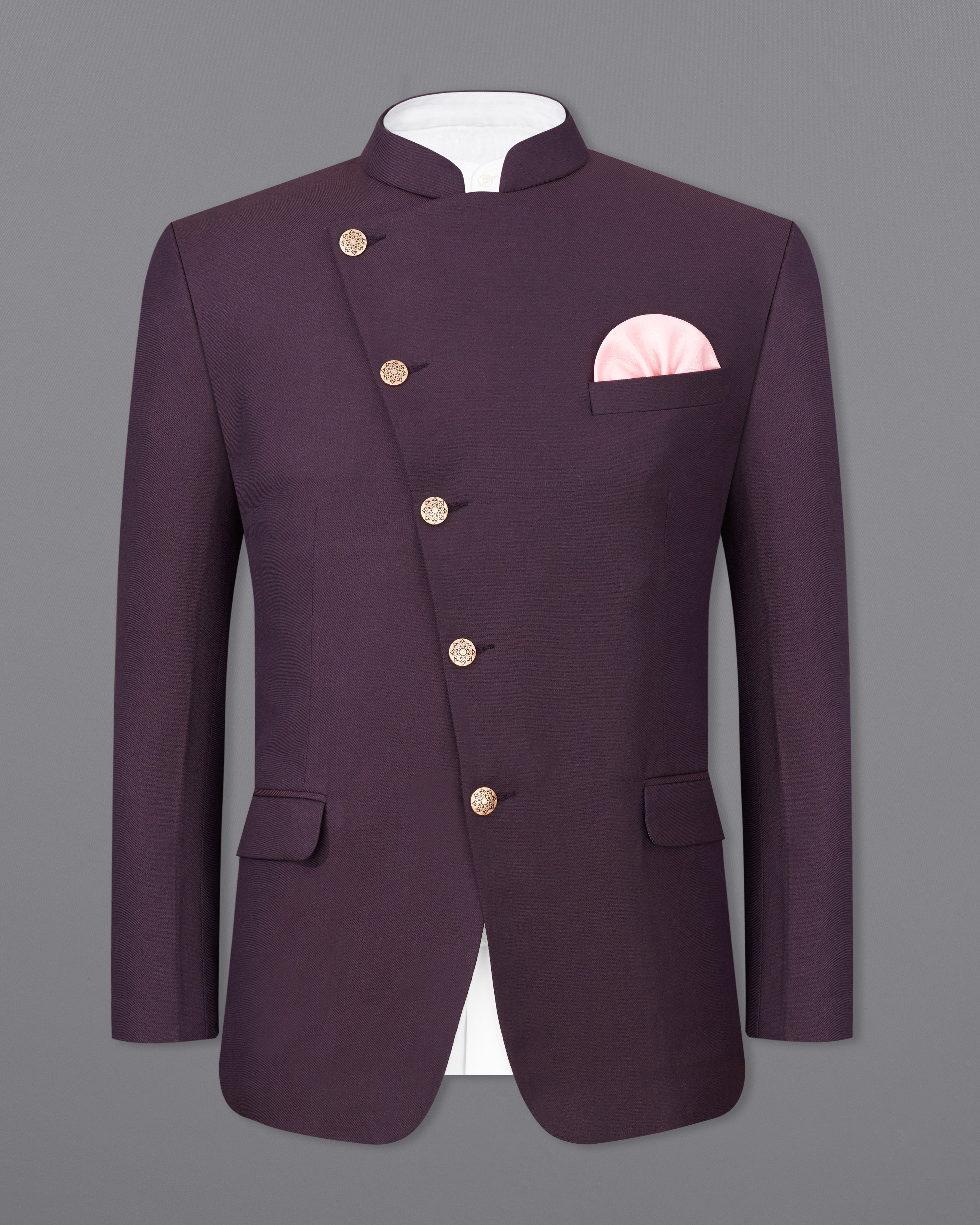 Eclipse Wine Cross Placket Bandhgala Suit