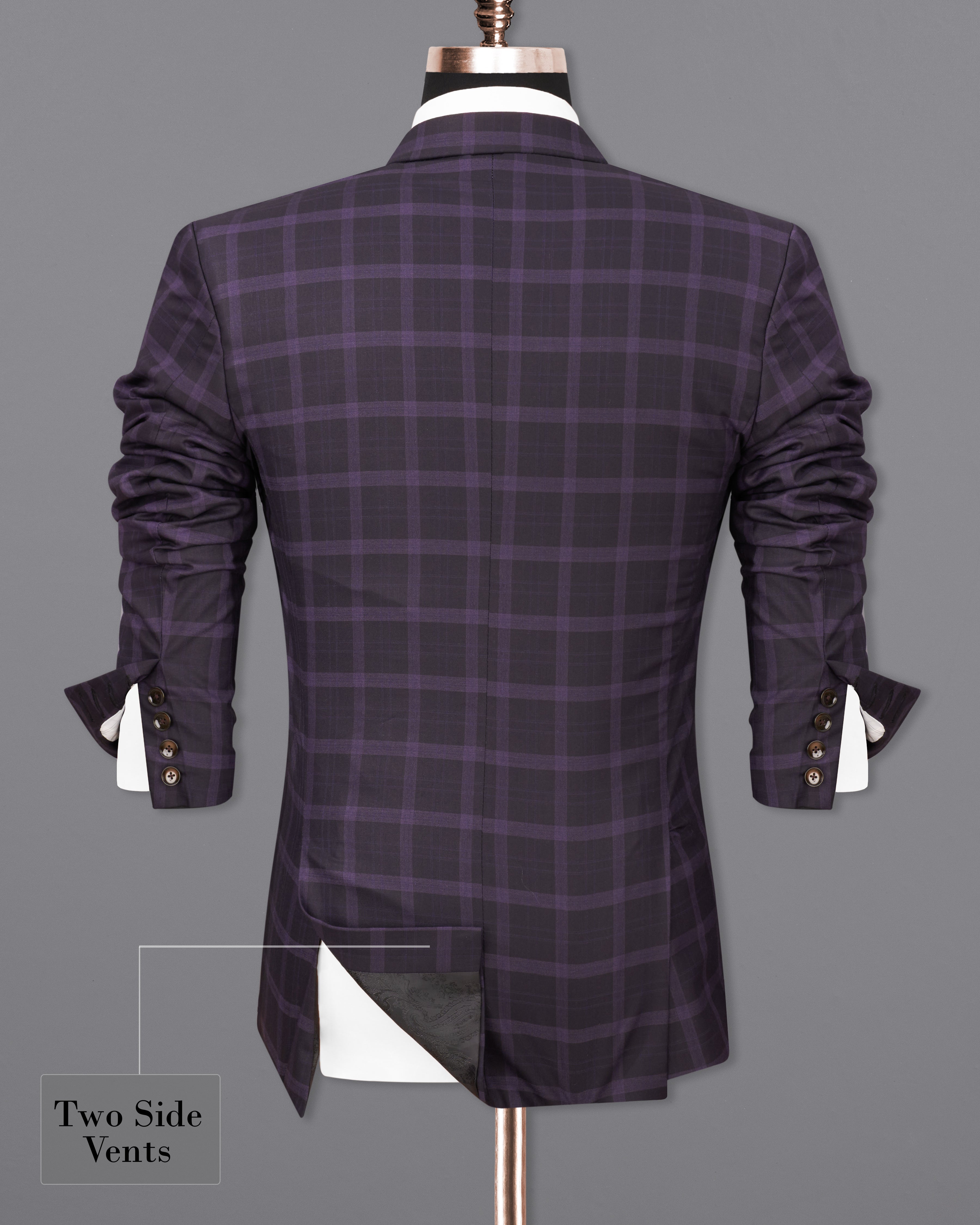 Melanzane Violet and Mortar Purple Plaid Double Breasted Suit ST2258-DB-36, ST2258-DB-38, ST2258-DB-40, ST2258-DB-42, ST2258-DB-44, ST2258-DB-46, ST2258-DB-48, ST2258-DB-50, ST2258-DB-52, ST2258-DB-54, ST2258-DB-56, ST2258-DB-58, ST2258-DB-60