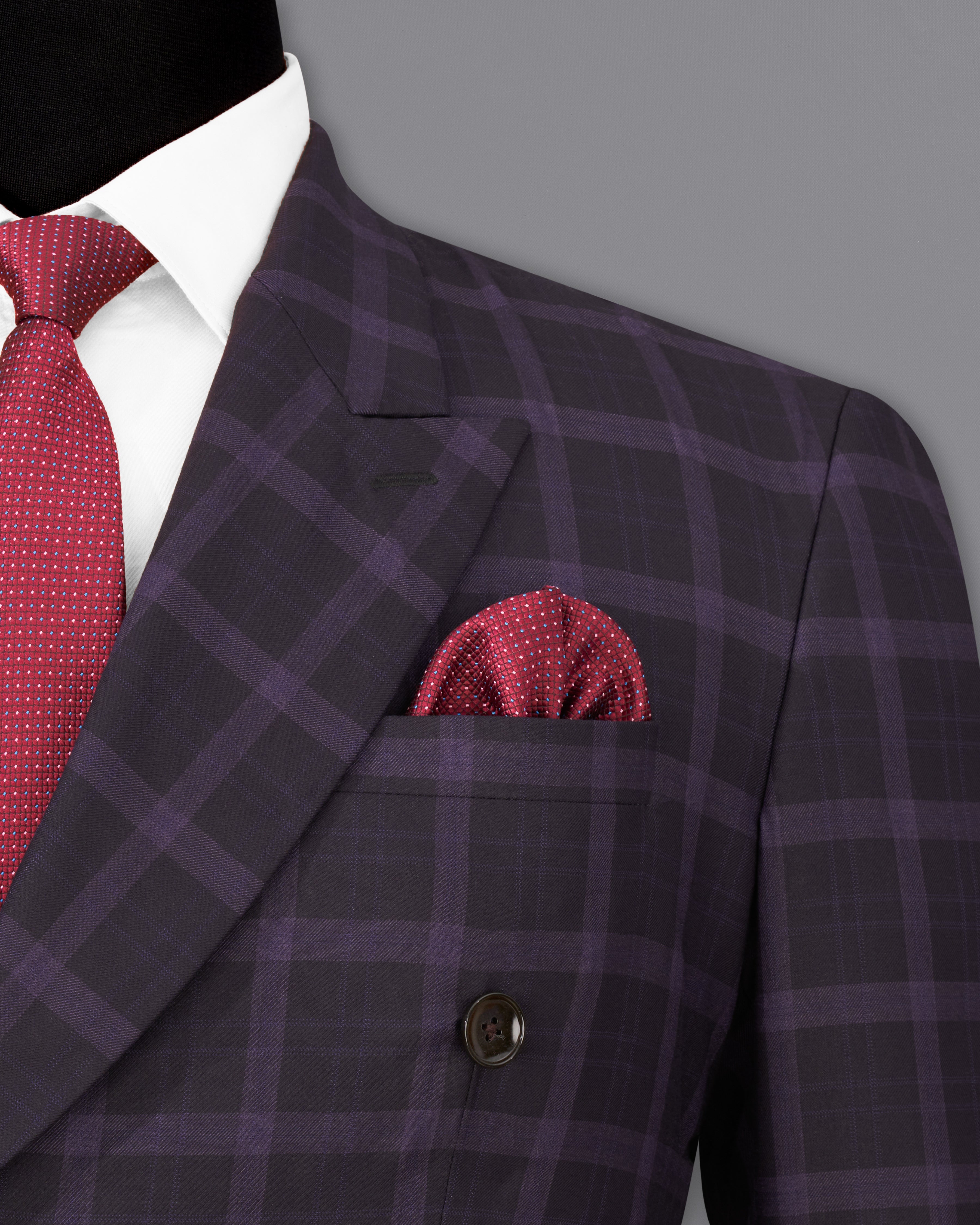 Melanzane Violet and Mortar Purple Plaid Double Breasted Suit ST2258-DB-36, ST2258-DB-38, ST2258-DB-40, ST2258-DB-42, ST2258-DB-44, ST2258-DB-46, ST2258-DB-48, ST2258-DB-50, ST2258-DB-52, ST2258-DB-54, ST2258-DB-56, ST2258-DB-58, ST2258-DB-60