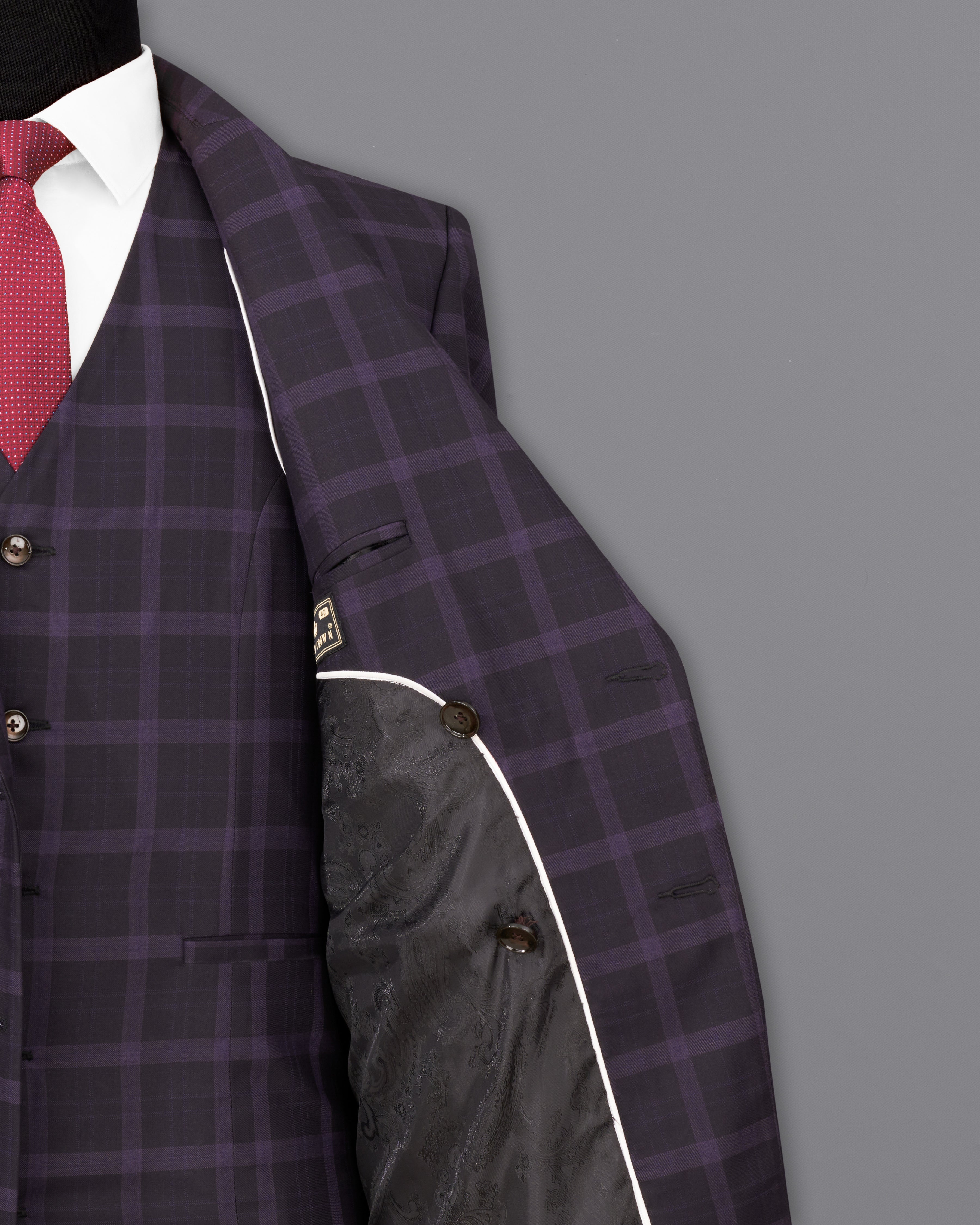 Melanzane Violet and Mortar Purple Plaid Double Breasted Suit ST2258-DB-36, ST2258-DB-38, ST2258-DB-40, ST2258-DB-42, ST2258-DB-44, ST2258-DB-46, ST2258-DB-48, ST2258-DB-50, ST2258-DB-52, ST2258-DB-54, ST2258-DB-56, ST2258-DB-58, ST2258-DB-60