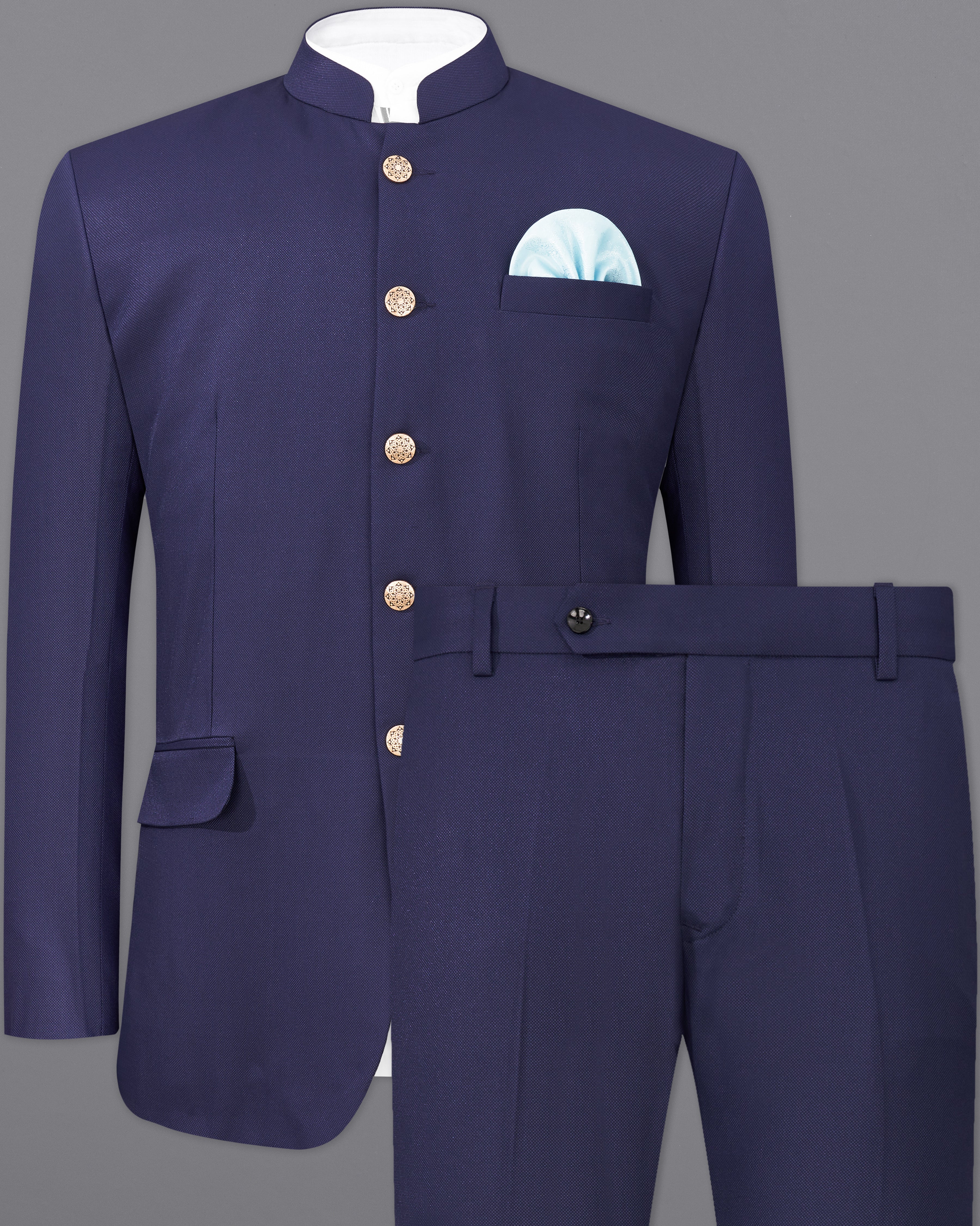 Ebony Clay Navy Blue Bandhgala Suit