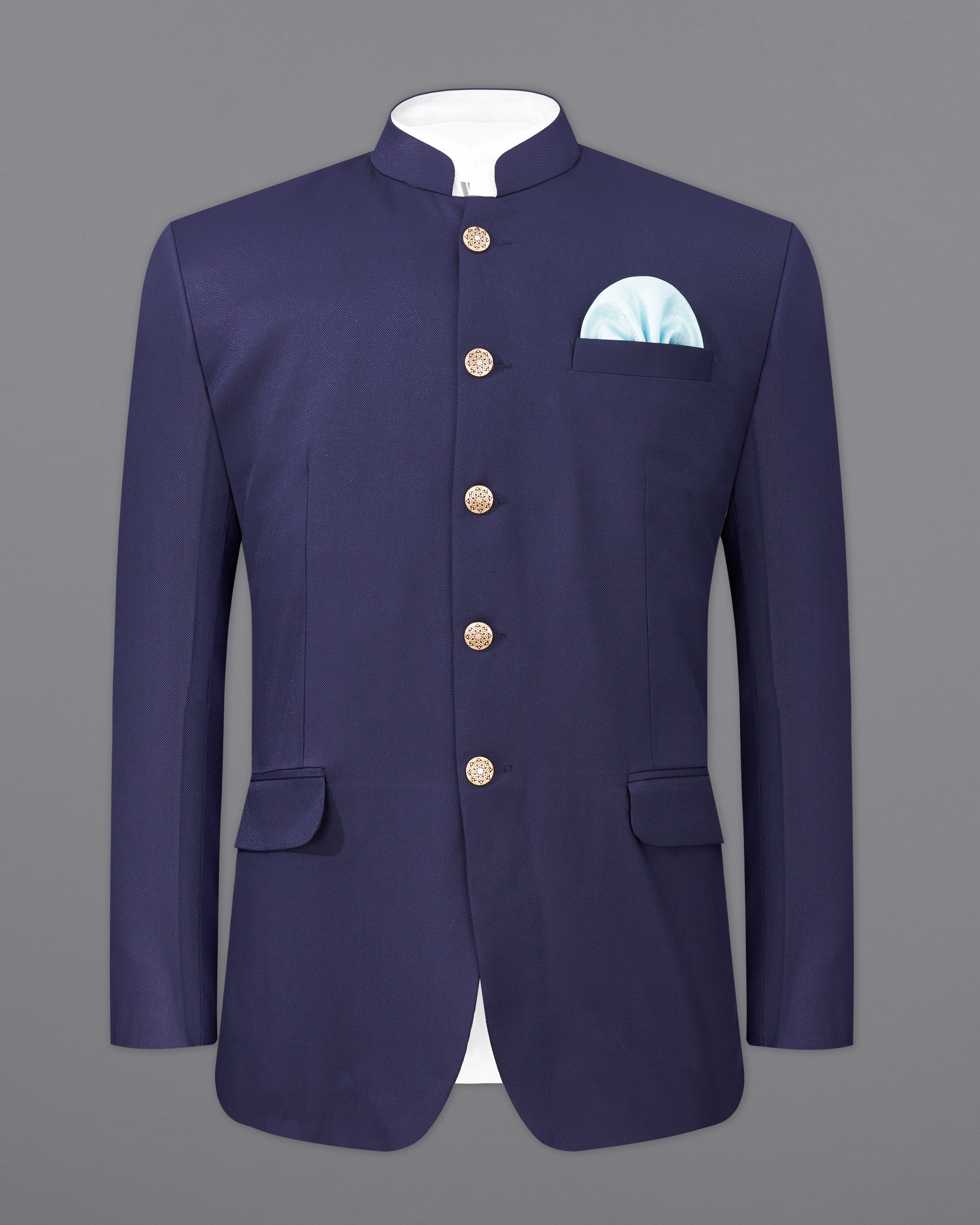 Ebony Clay Navy Blue Bandhgala Suit