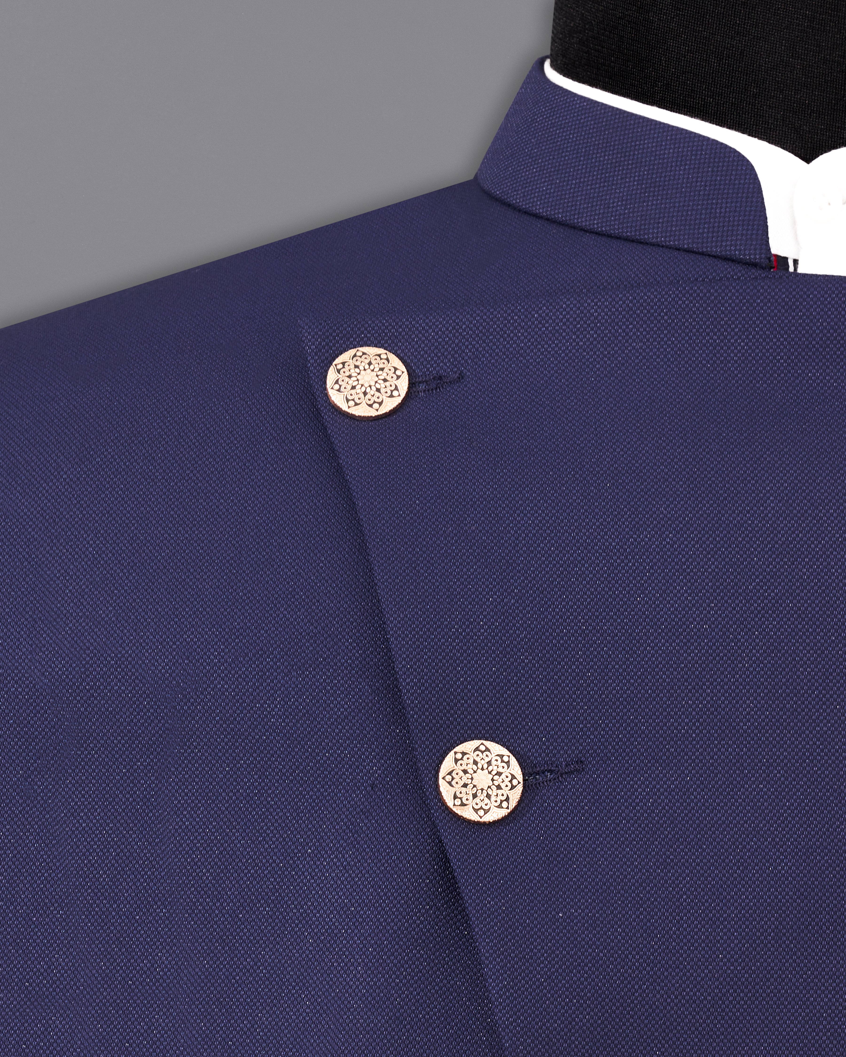 Ebony Clay Navy Blue Cross Placket Bandhgala Suit